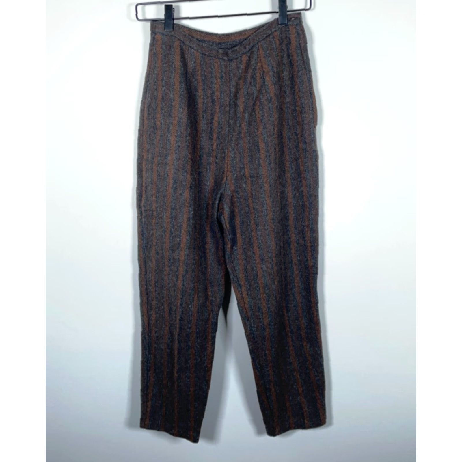 Vintage VINTAGE Wool Stripe Pants Women's XS High Rise 70s Gray Charcoal Herringbone Burnt Orange Slacks Size 26" / US 2 / IT 38 - 2 Thumbnail