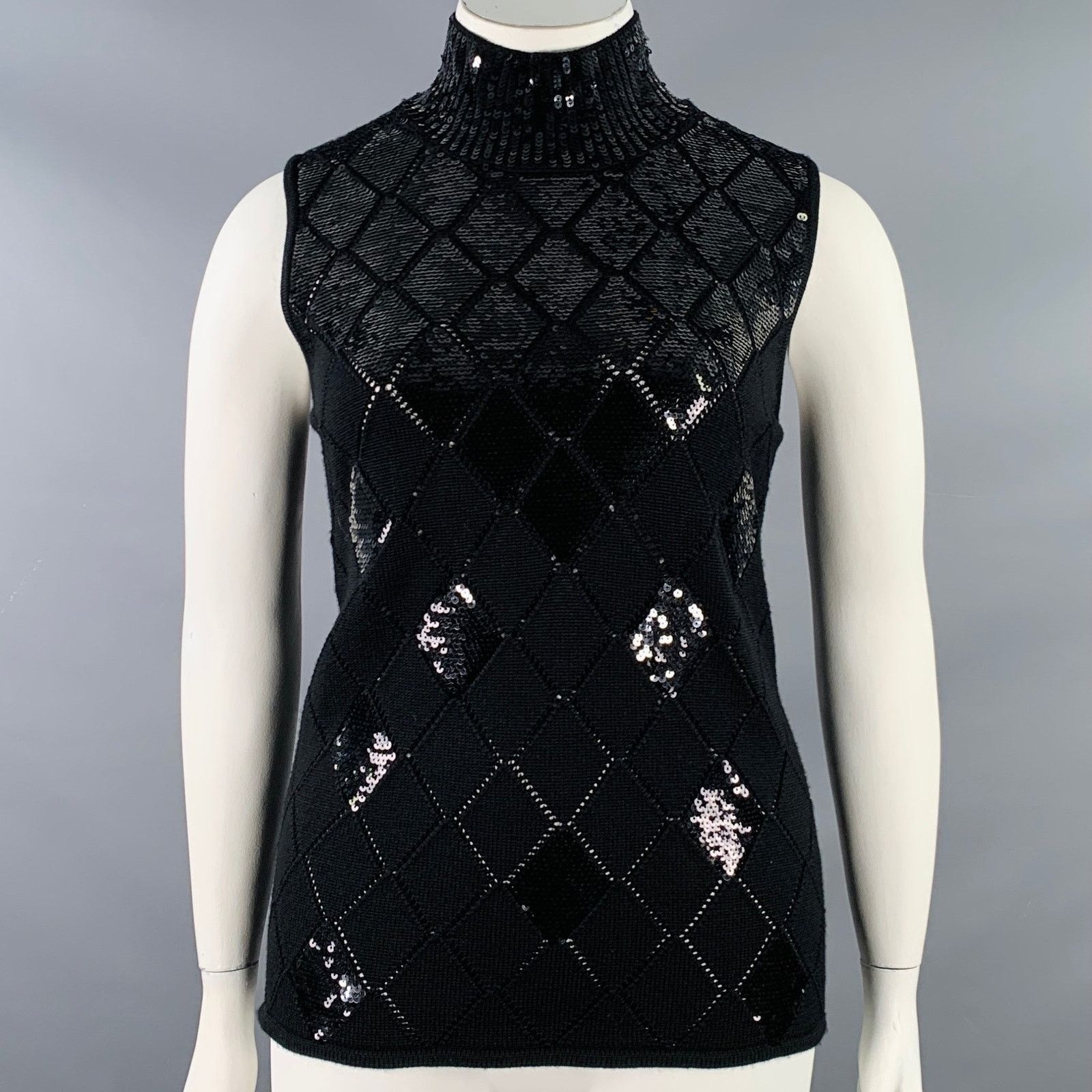 Emporio Armani Size L Black Virgin Wool Sequined Sleeveless Dress Top Size XS / US 0-2 / IT 36-38 - 1 Thumbnail