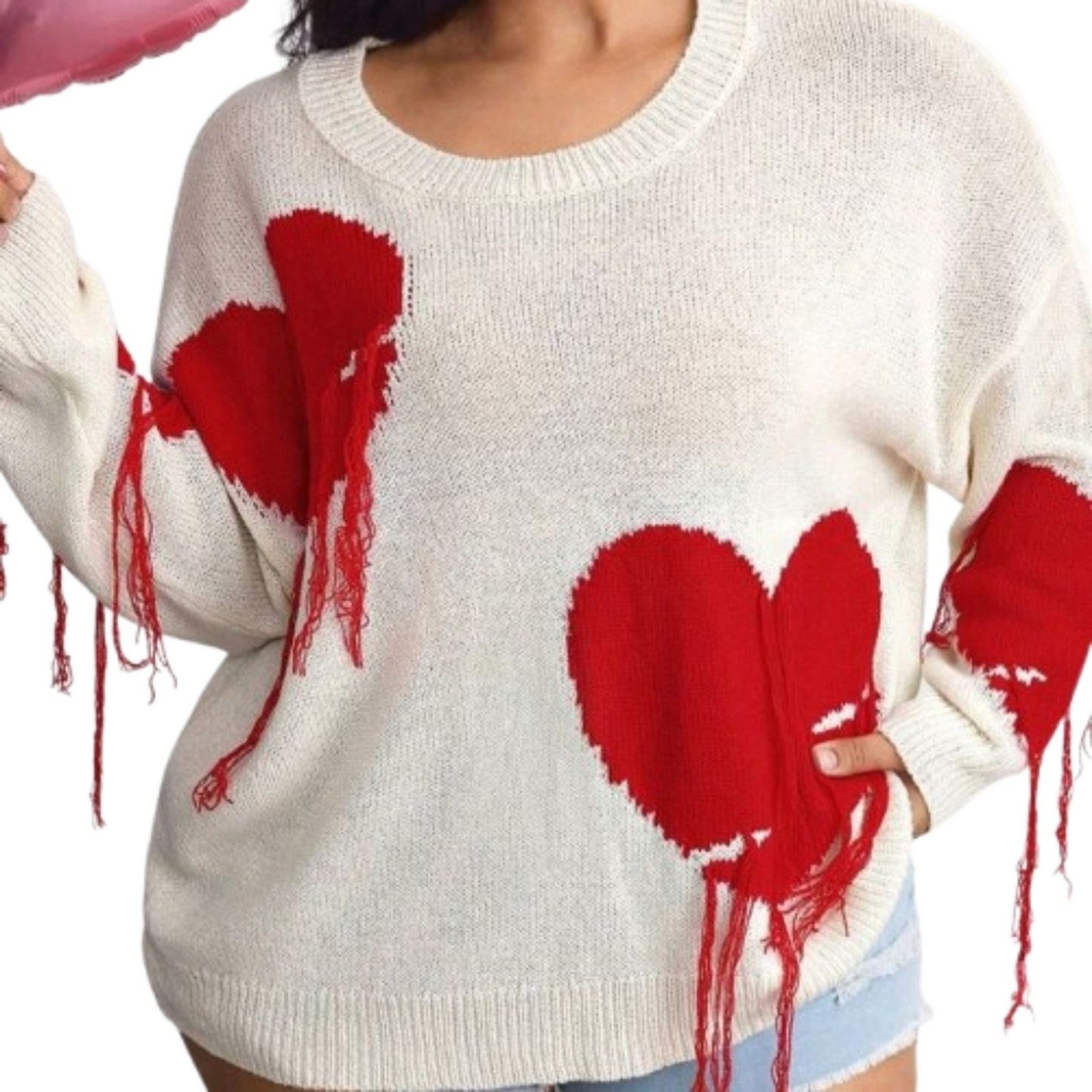 Shein BLEEDING HEARTS ♡ MEDIUM GAUGE KNIT ♡ SWEATER 5x ♡ NWT Size 4XL / US 24-26 - 3 Thumbnail