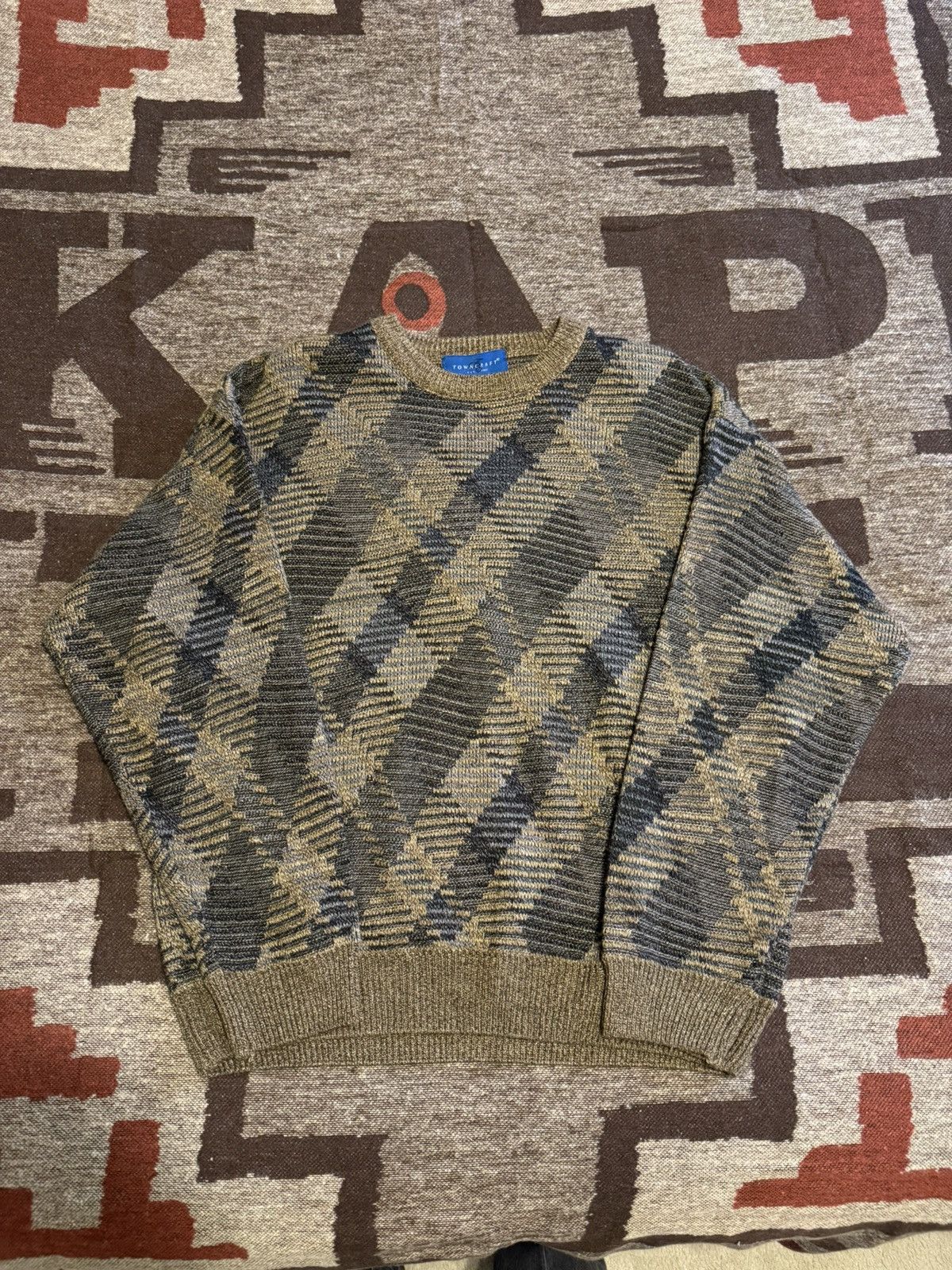Vintage 90s Earth Tone Pattern Knit Sweater Size US L / EU 52-54 / 3 - 1 Thumbnail
