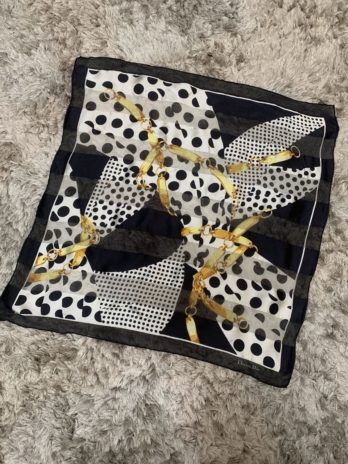 Dior CHRISTIAN DIOR SILK POLKA DOT CHAIN PATTERN SCARVES Size ONE SIZE - 1 Thumbnail
