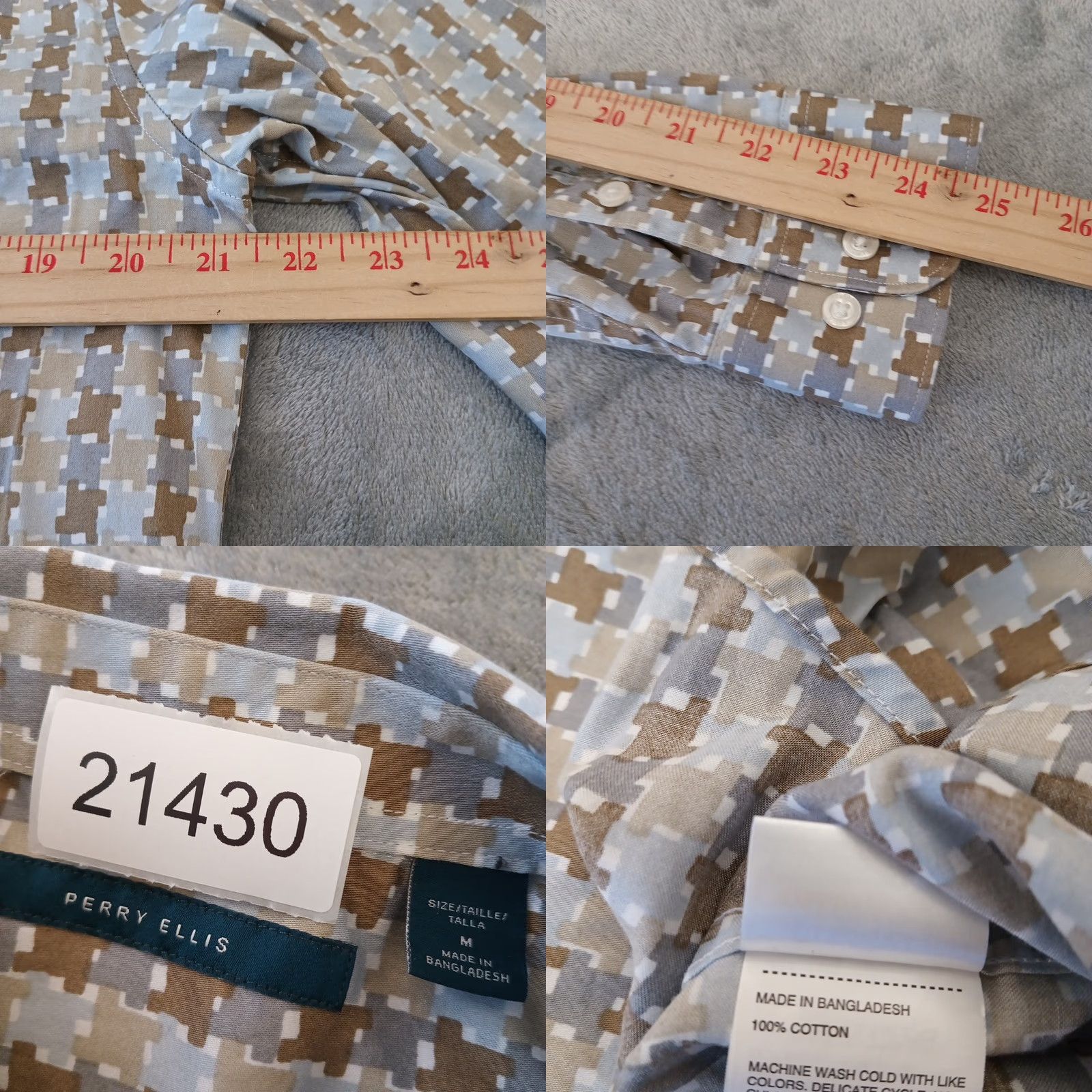 Perry Ellis Perry Ellis Shirt Mens M Gray Geometric Long Sleeve Button Up Cotton Regular Size US M / EU 48-50 / 2 - 8 Thumbnail