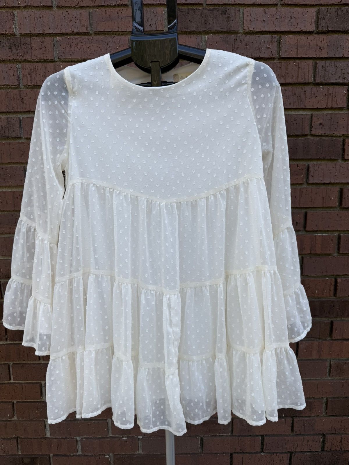Other Altar'd State Mini Dress Sheer Ivory Swiss Dot Tiered Bell Size XS / US 0-2 / IT 36-38 - 1 Thumbnail