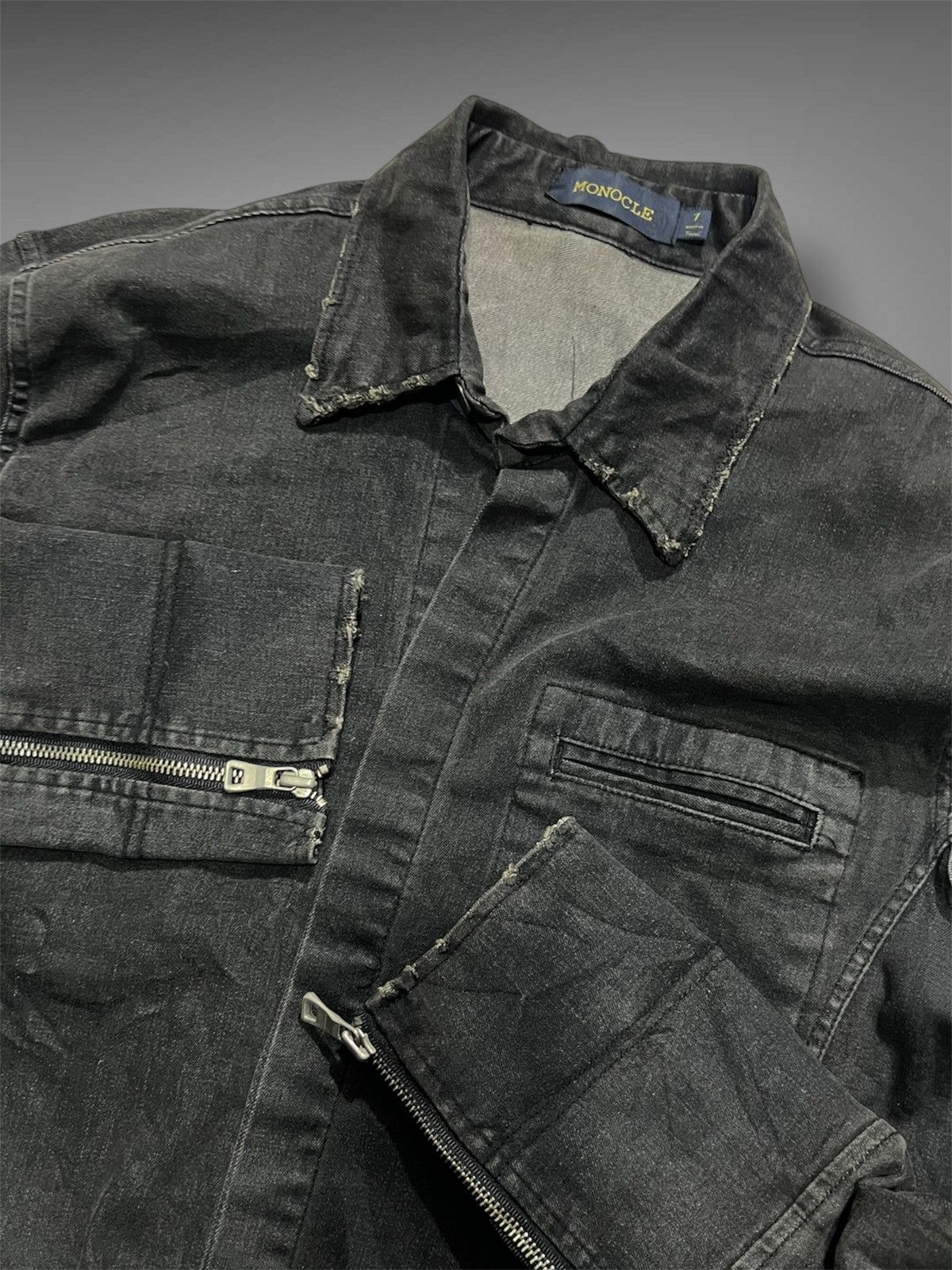 Monocle Monocle Distressed Black Washed Buttoned Denim Jacket Size US M / EU 48-50 / 2 - 1 Thumbnail