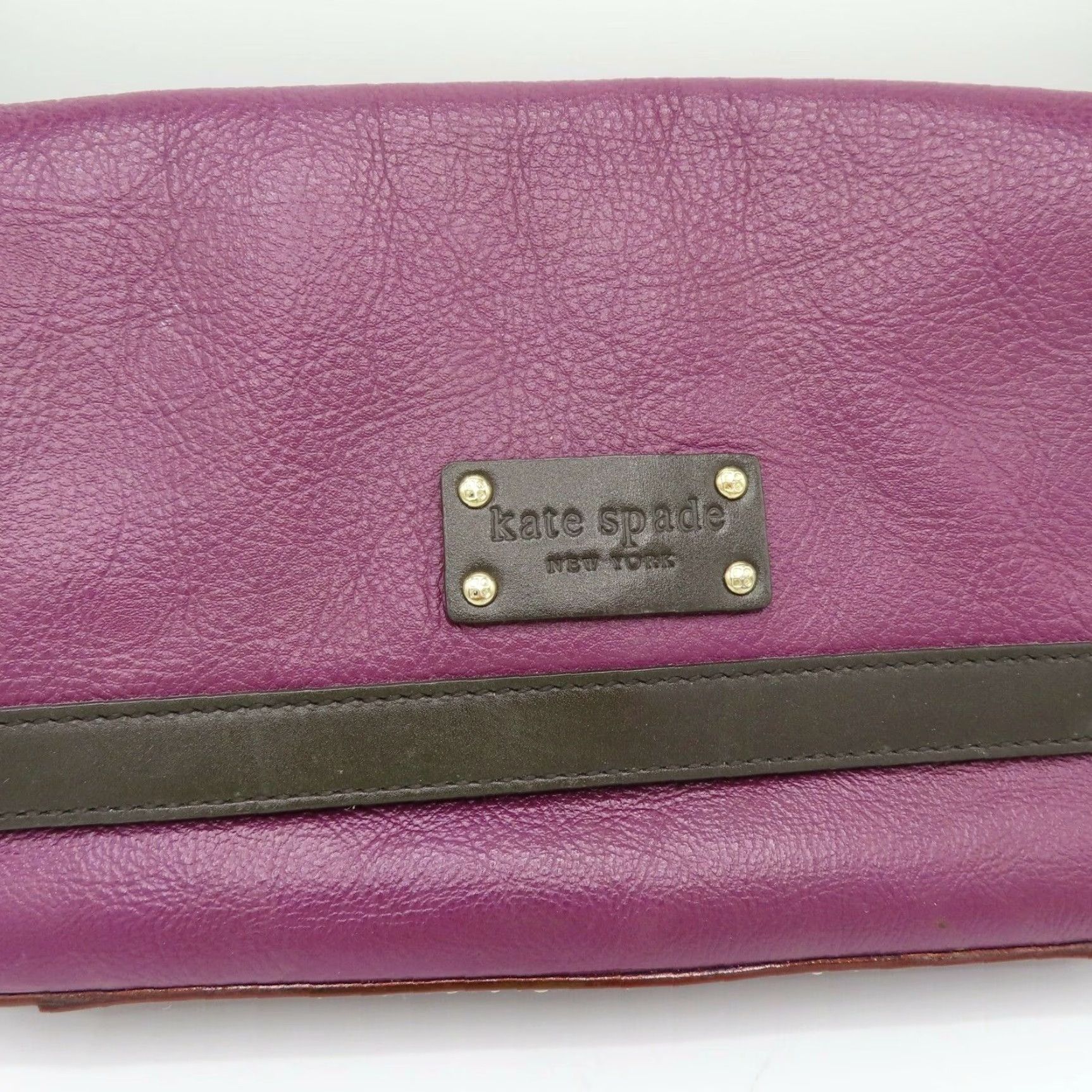 Vintage kate spade new york Shoulder Bag Purple Brown Leather Magnetic Flap handbag Purse Bag Women Size ONE SIZE - 2 Thumbnail