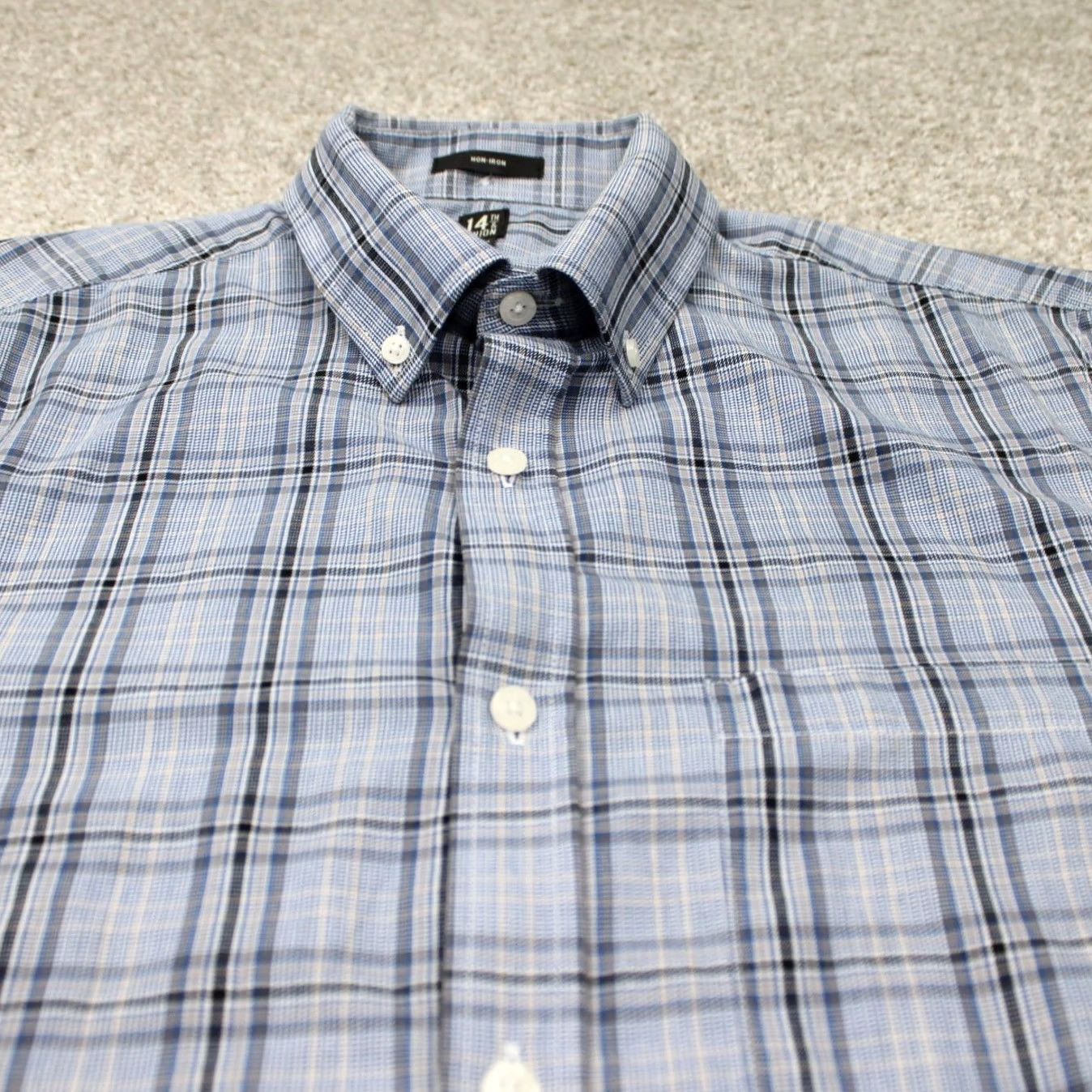Vintage 14th & Union Shirt Mens Medium Blue/Black Non-Iron 100% Cotton L/S Button Down Size US M / EU 48-50 / 2 - 5 Thumbnail