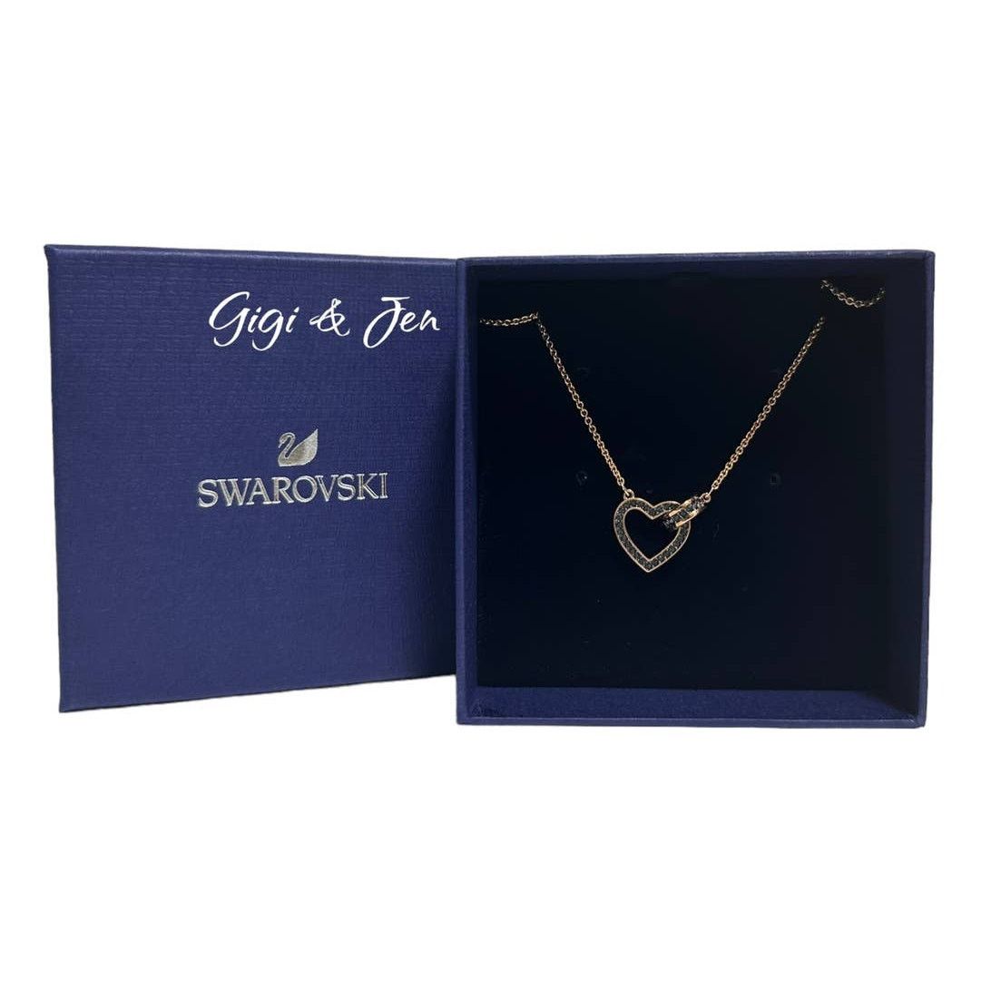 Swarovski Swarovski Lovely Dark Gray Crystal Heart Rose Gold Necklace Size ONE SIZE - 1 Thumbnail