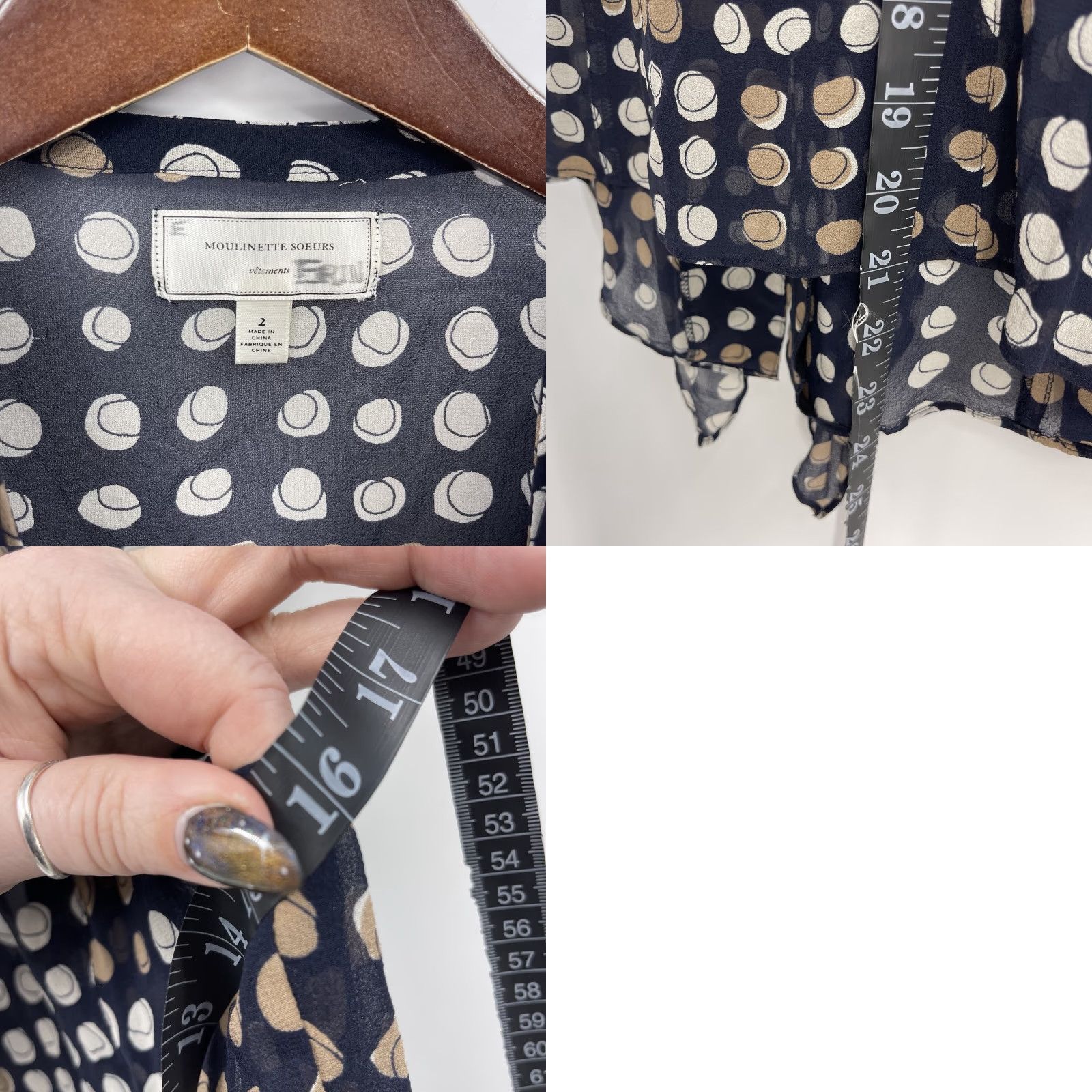 Anthropologie VINTAGE Moulinette Soeurs Blouse Women Sleeveless Ruffle Sheer Geometric Blue 2 Size XS / US 0-2 / IT 36-38 - 8 Thumbnail