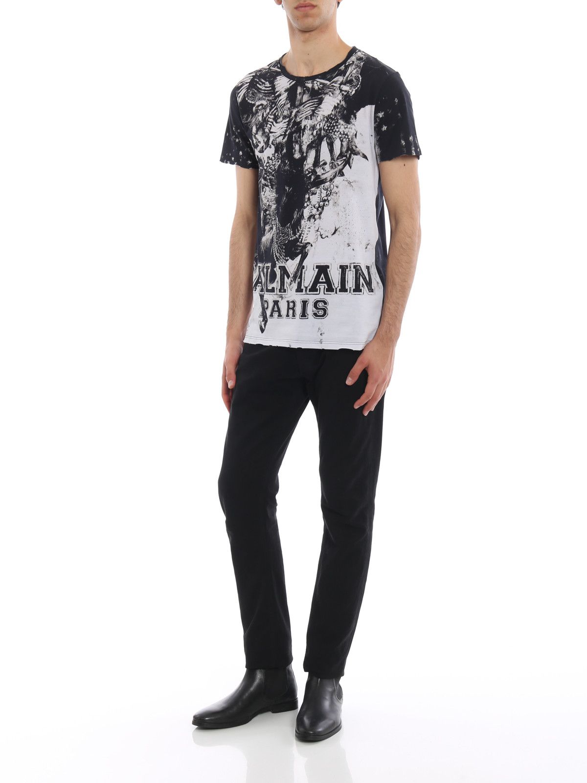 Balmain o1mle0125 Horse Print T-Shirt in Noir & Blanc Size US M / EU 48-50 / 2 - 2 Thumbnail