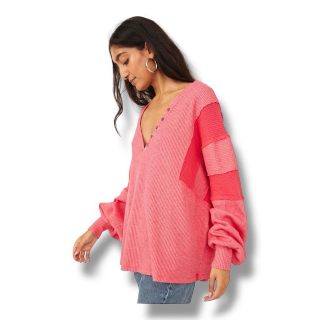 We The Free Callisto Henley Thermal Distressed Oversized Boh