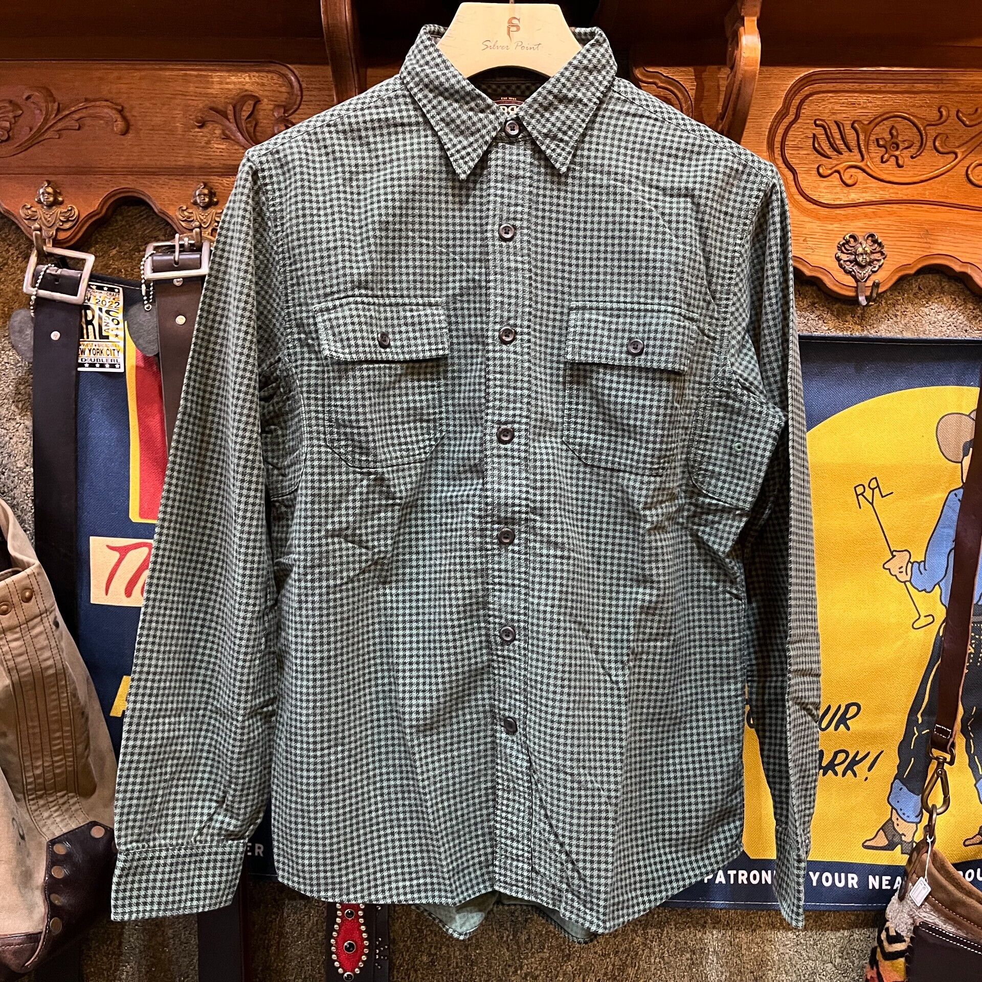 RRL Ralph Lauren Vintage Green Houndstooth Button-Up Shirt Size US M / EU 48-50 / 2 - 1 Thumbnail