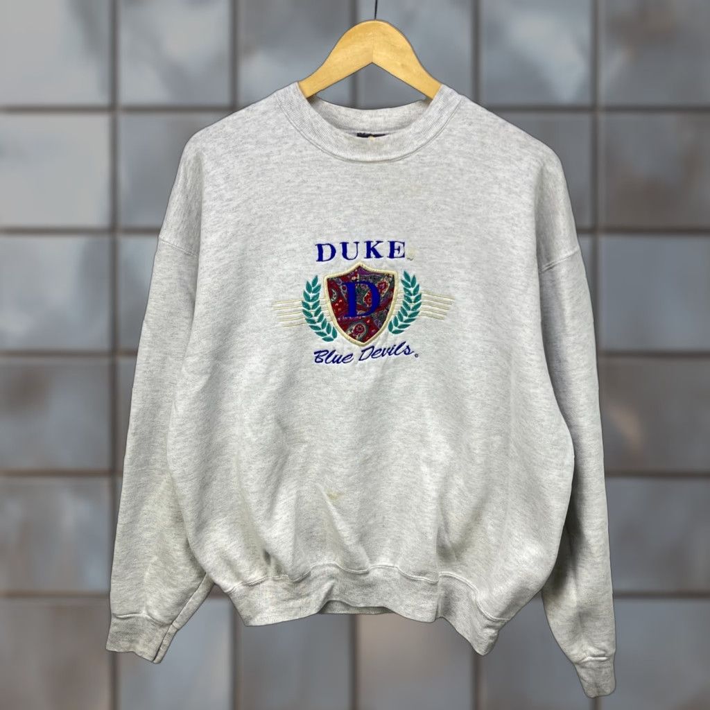 Vintage VINTAGE Duke University Blue Devils Sweatshirt XL Men Gray Cotton Crew Neck 90s University Pullover Sweatshirt Size US XL / EU 56 / 4 - 1 Thumbnail