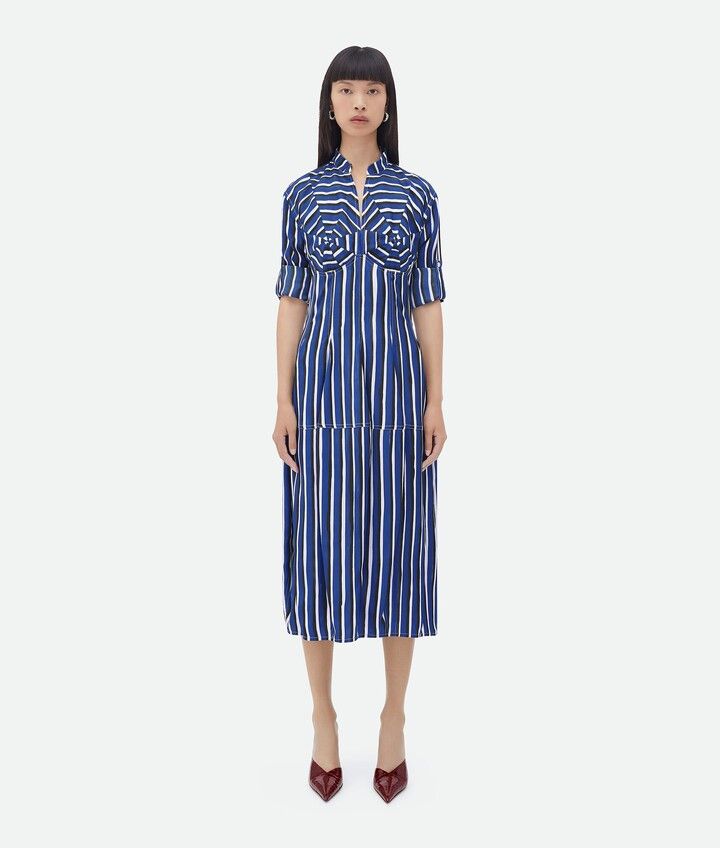Bottega Veneta o1w1db10825 Stripe Print Viscose And Silk Dress Multicolor Size S / US 4 / IT 40 - 1 Thumbnail