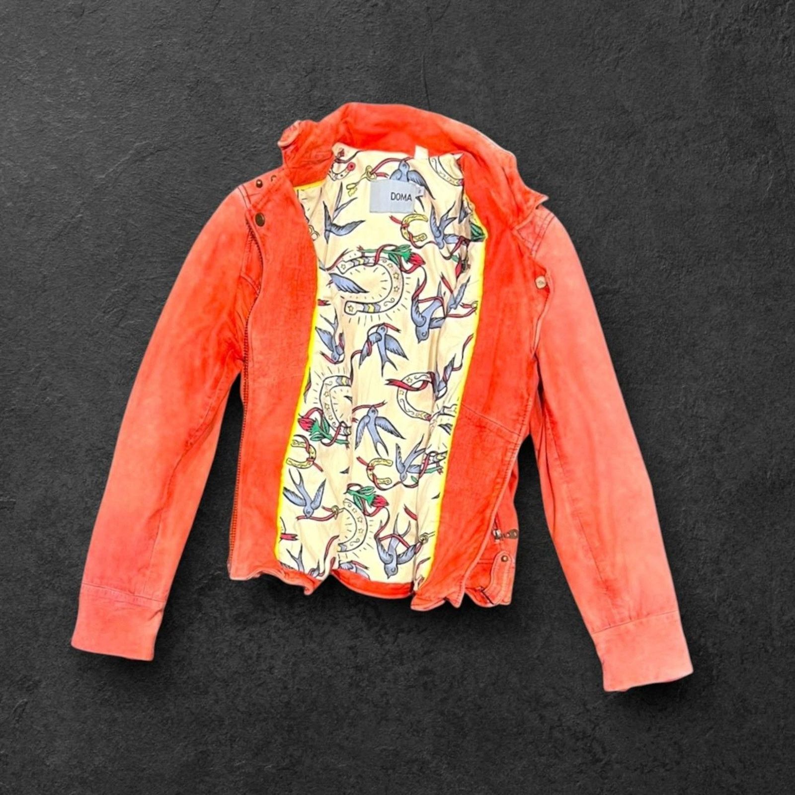 Other DOMA Coral Red Suede Biker Jacket w/ Bird & Horseshoe Lining Size XS / US 0-2 / IT 36-38 - 7 Thumbnail