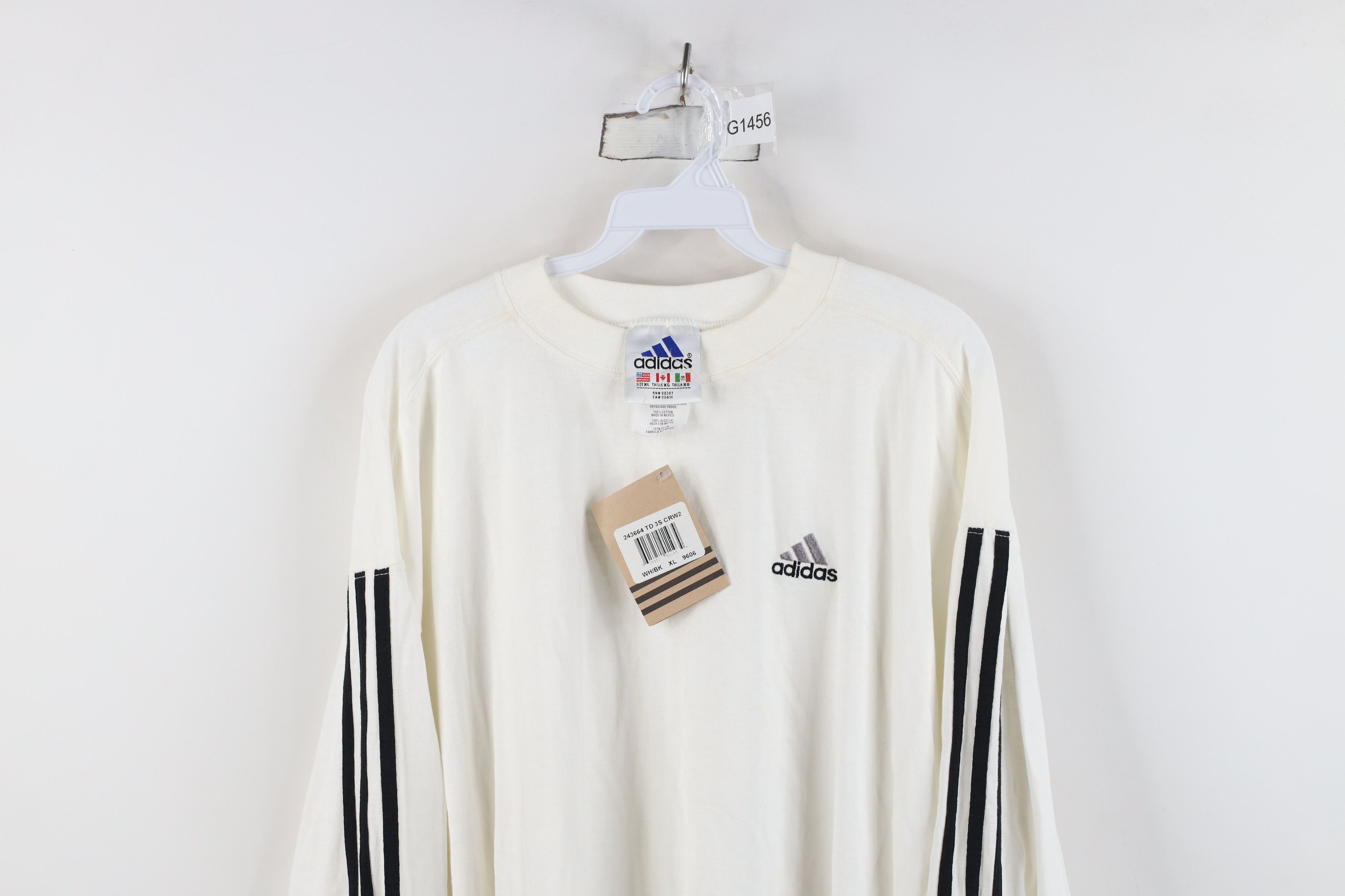 Adidas Deadstock Vintage 90s Adidas Long Sleeve T-Shirt White Size US XL / EU 56 / 4 - 2 Thumbnail