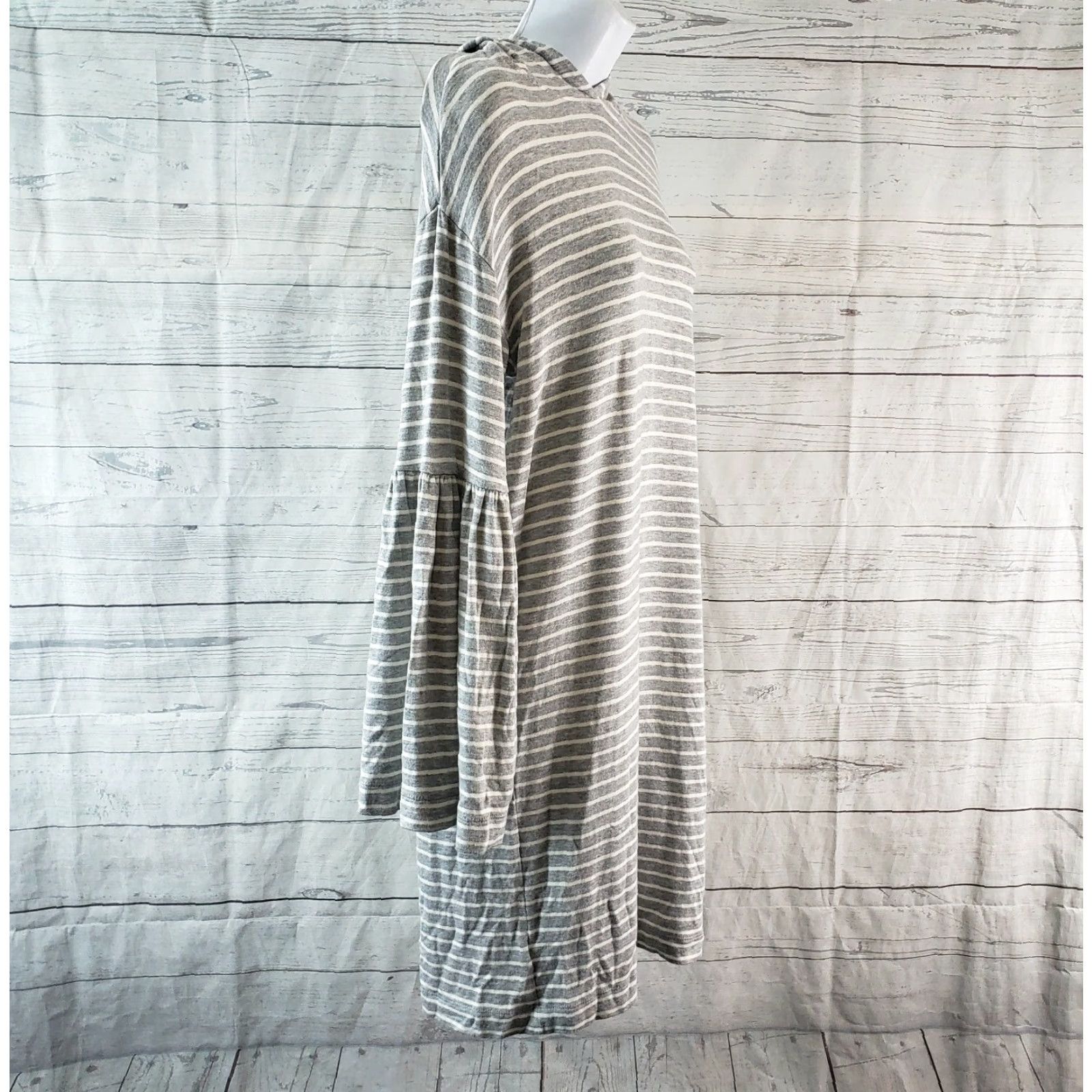 Lou & Grey Lou & Grey Womens Hooded Dress Sz Medium Gray Stripe Long Sleeve Rayon Size M / US 6-8 / IT 42-44 - 3 Thumbnail