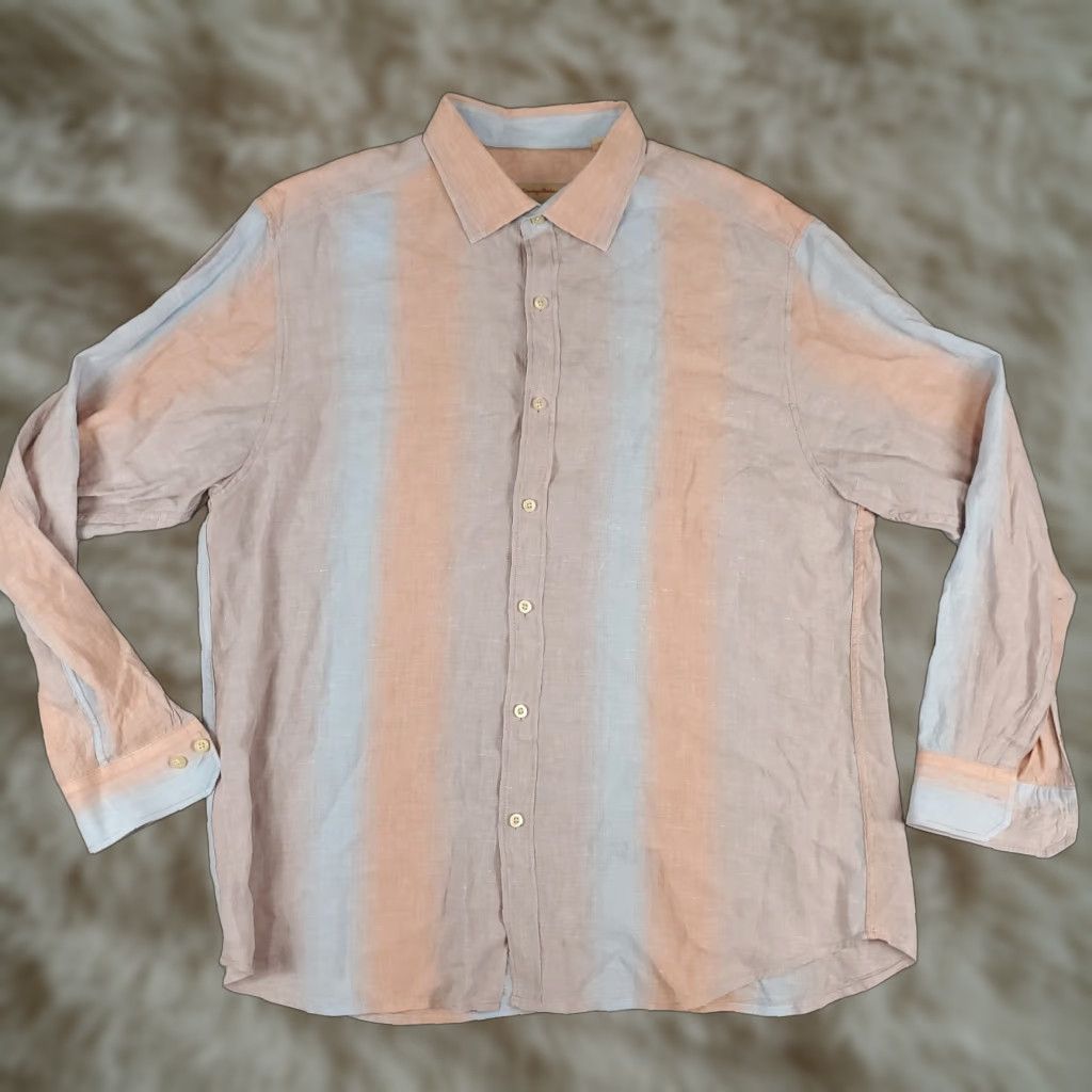 Tommy Bahama Tommy Bahama Button-Up Shirt Mens XL Blue Peach Striped Linen Long Sleeve Size US XL / EU 56 / 4 - 1 Thumbnail
