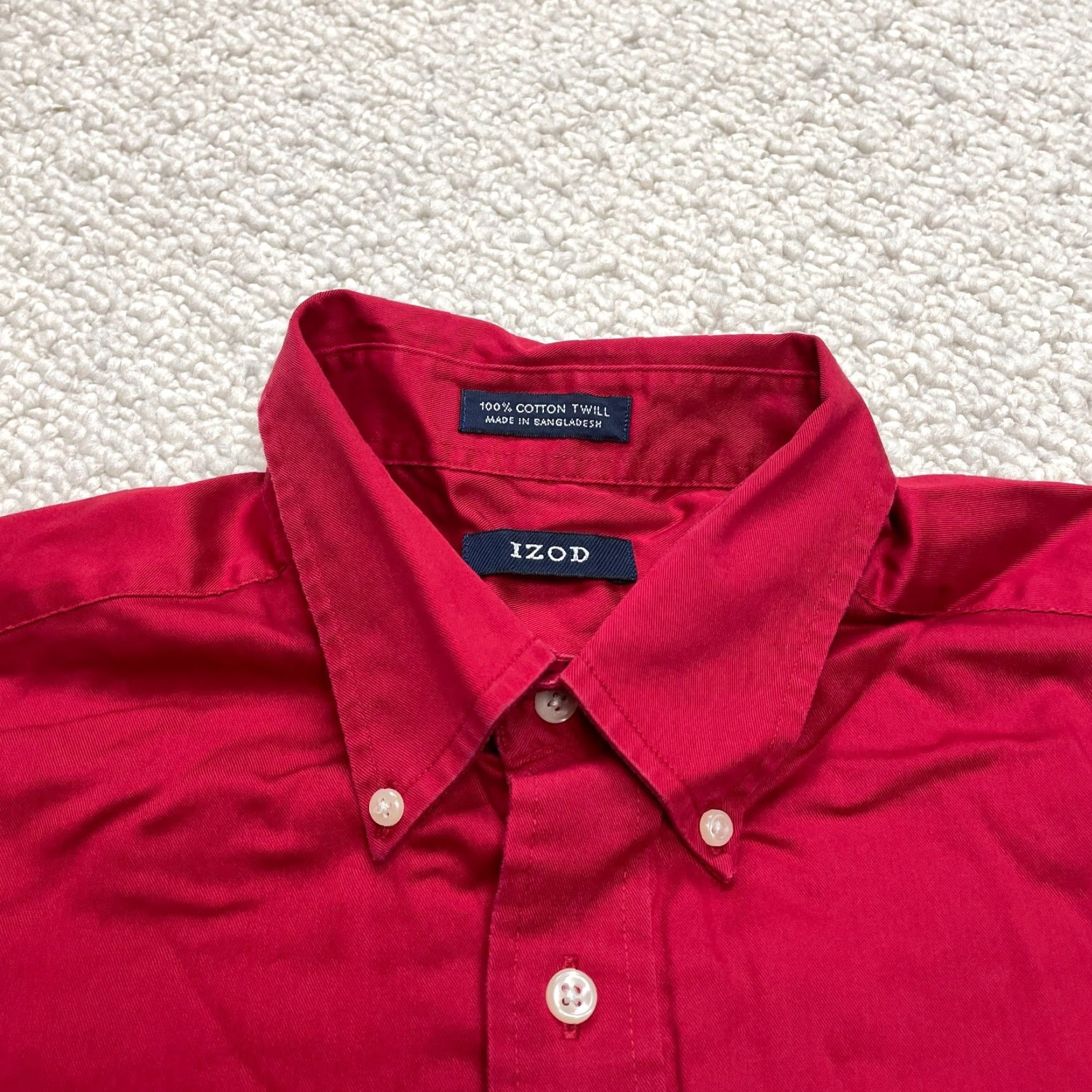 Izod VINTAGE IZOD Shirt Mens 16.5 32/33 Large Red Long Sleeve Button Down Collar Dress Twill Size 42R - 2 Thumbnail