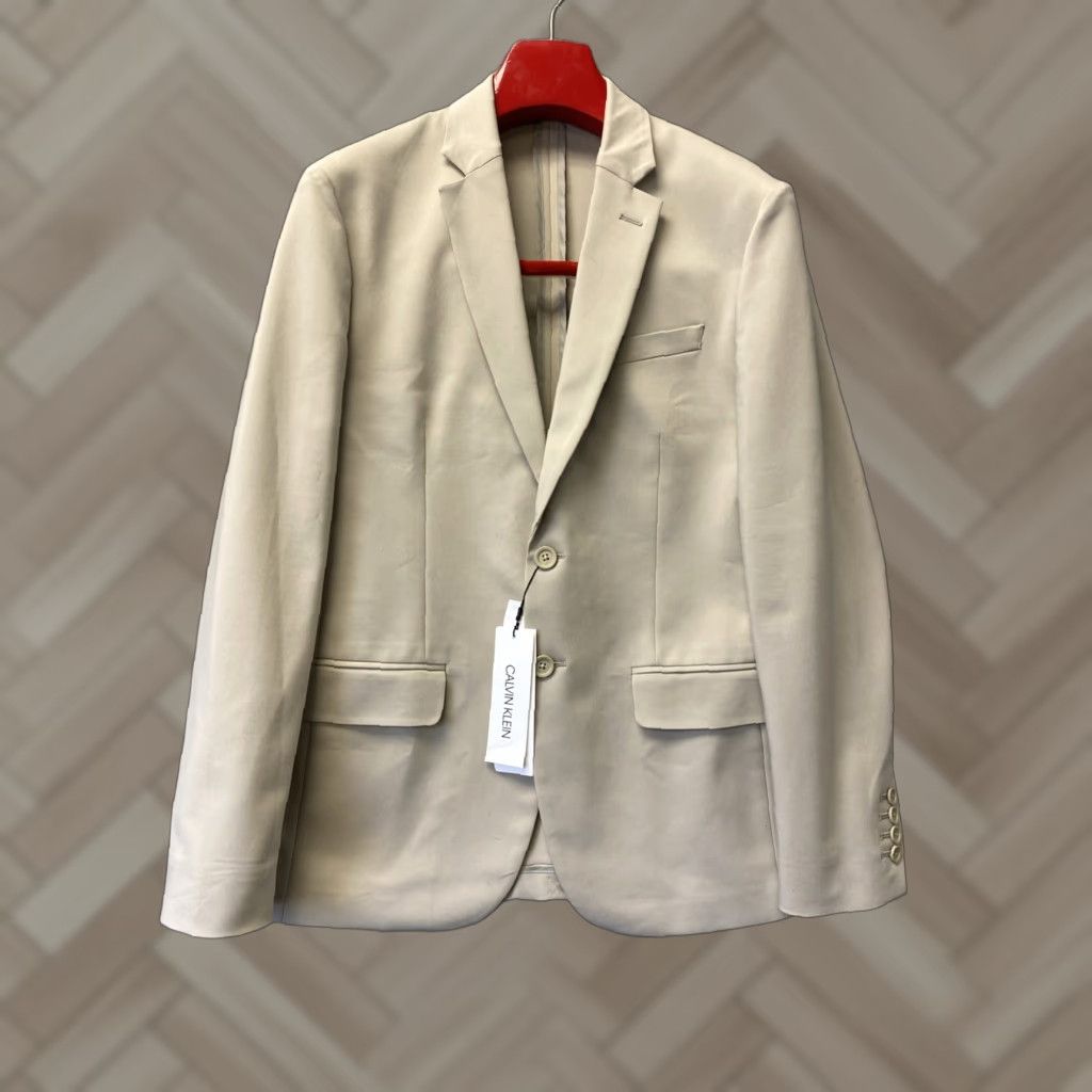 Calvin Klein Calvin Klein Blazer Mens 38 R Beige Khaki Single-Breasted Notch Lapel 2-Button Double-Vented Regular NWT / 12039 Size 38R - 1 Thumbnail
