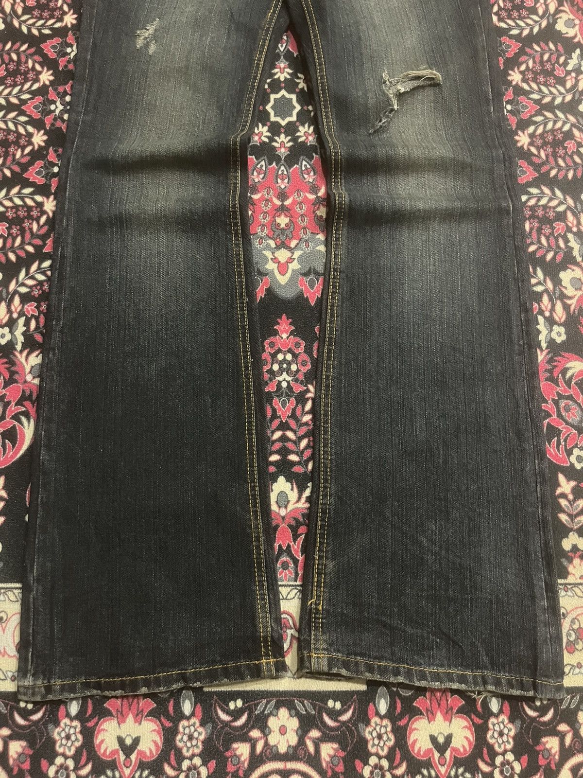 14th Addiction Japanese Custom Culture Dark Washed Distressed Flare Jeans Size US 30 / EU 46 - 9 Thumbnail