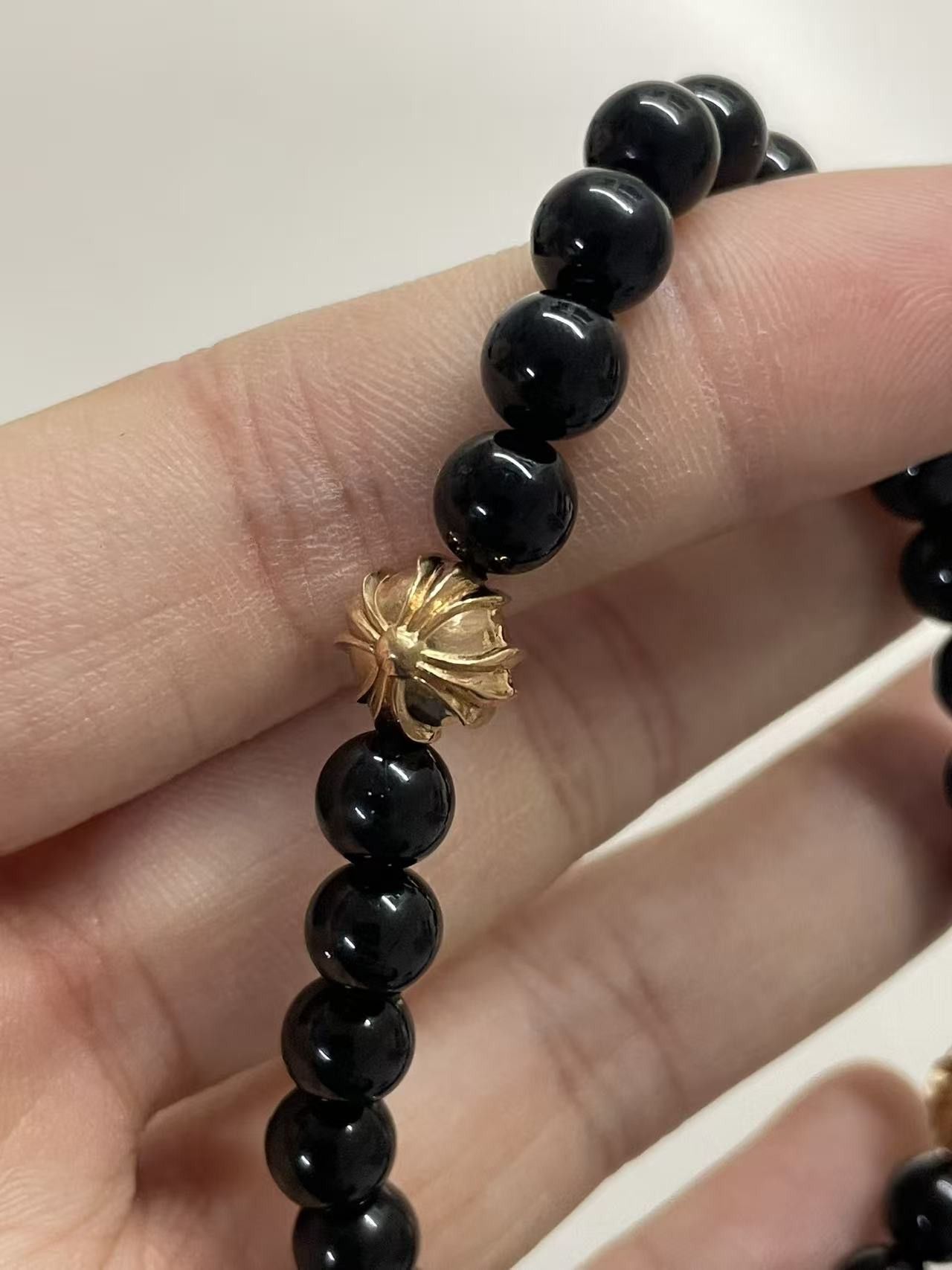 Chrome Hearts Chrome Hearts 6mm Obsidian 22K Gold Cross Beaded Bracelet Size ONE SIZE - 6 Thumbnail