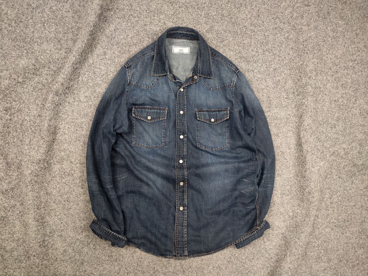 AMI AMI Alexandre Mattiussi Design Blue Denim Faded Mens Shirt Size US M / EU 48-50 / 2 - 1 Thumbnail
