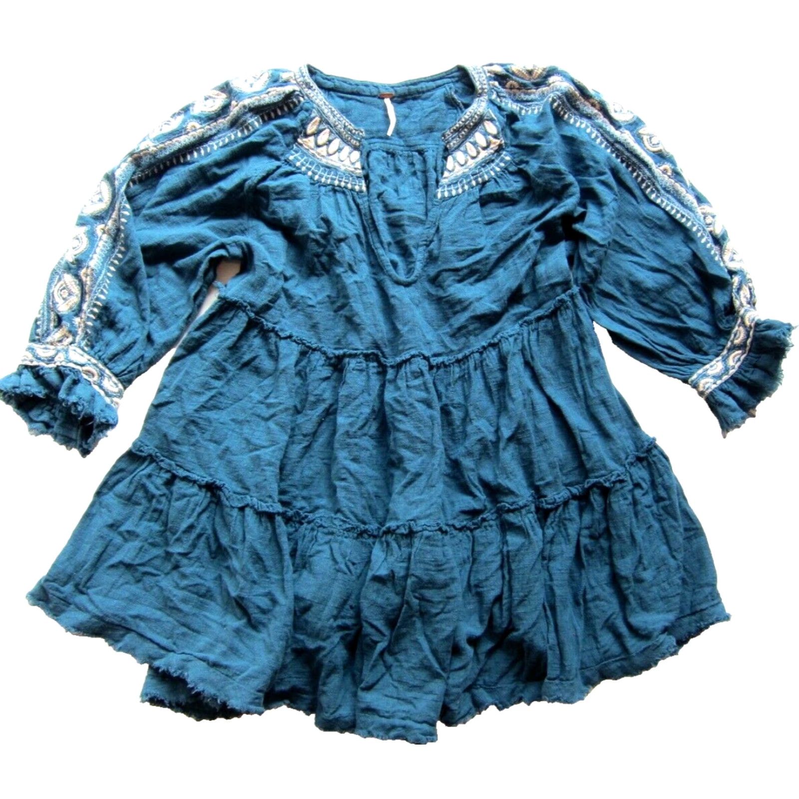 Free People Free People Green Cotton Gauze Embroidered 3/4 Sleeve Smock Tunic Dress M Size M / US 6-8 / IT 42-44 - 2 Thumbnail