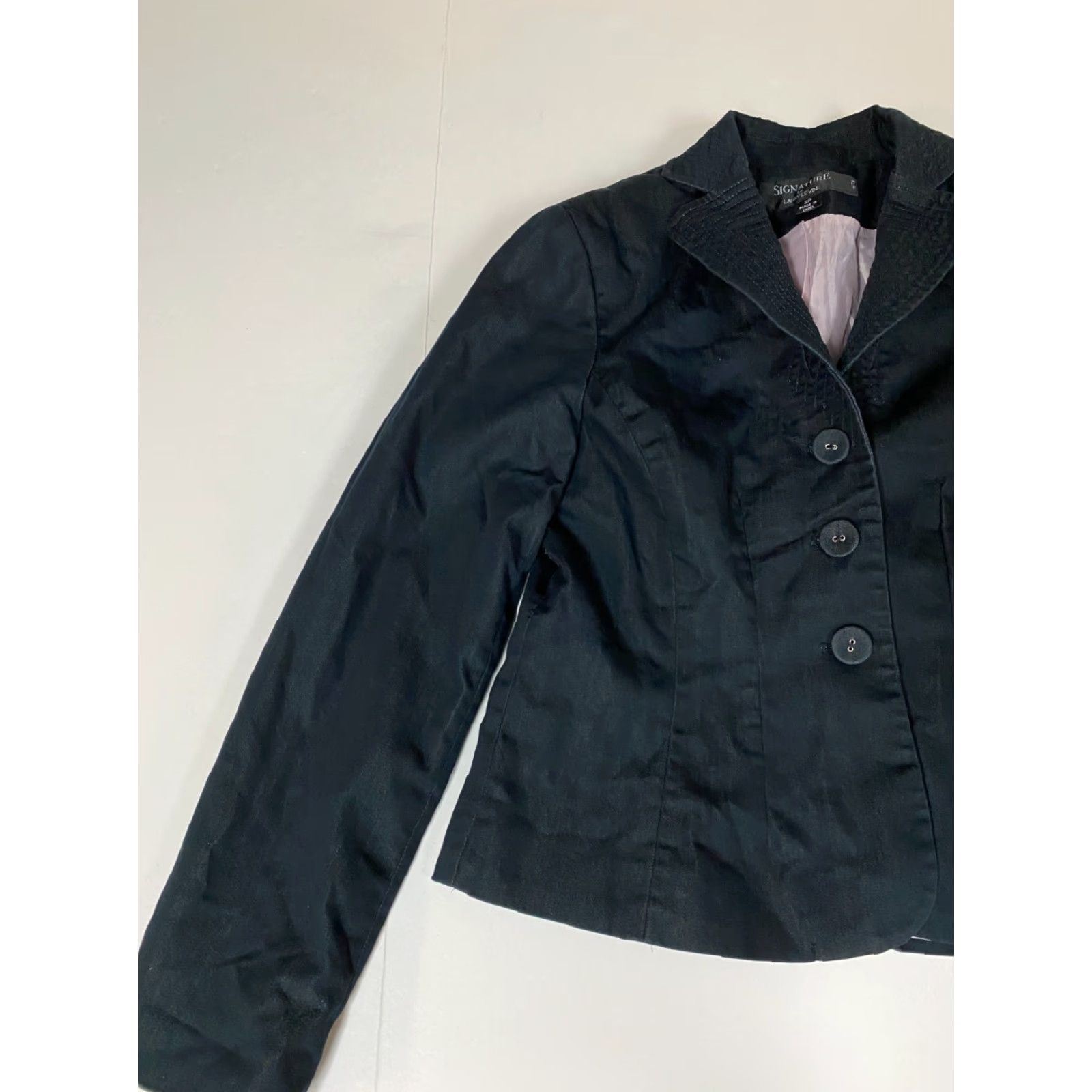 Vintage Signature by Larry Levine Womens Blazer 2P Petite Blue Notch Lapel Single-Breasted Wool Blend Tuxedo Lightweight Fall Winter Size XS / US 0-2 / IT 36-38 - 3 Thumbnail