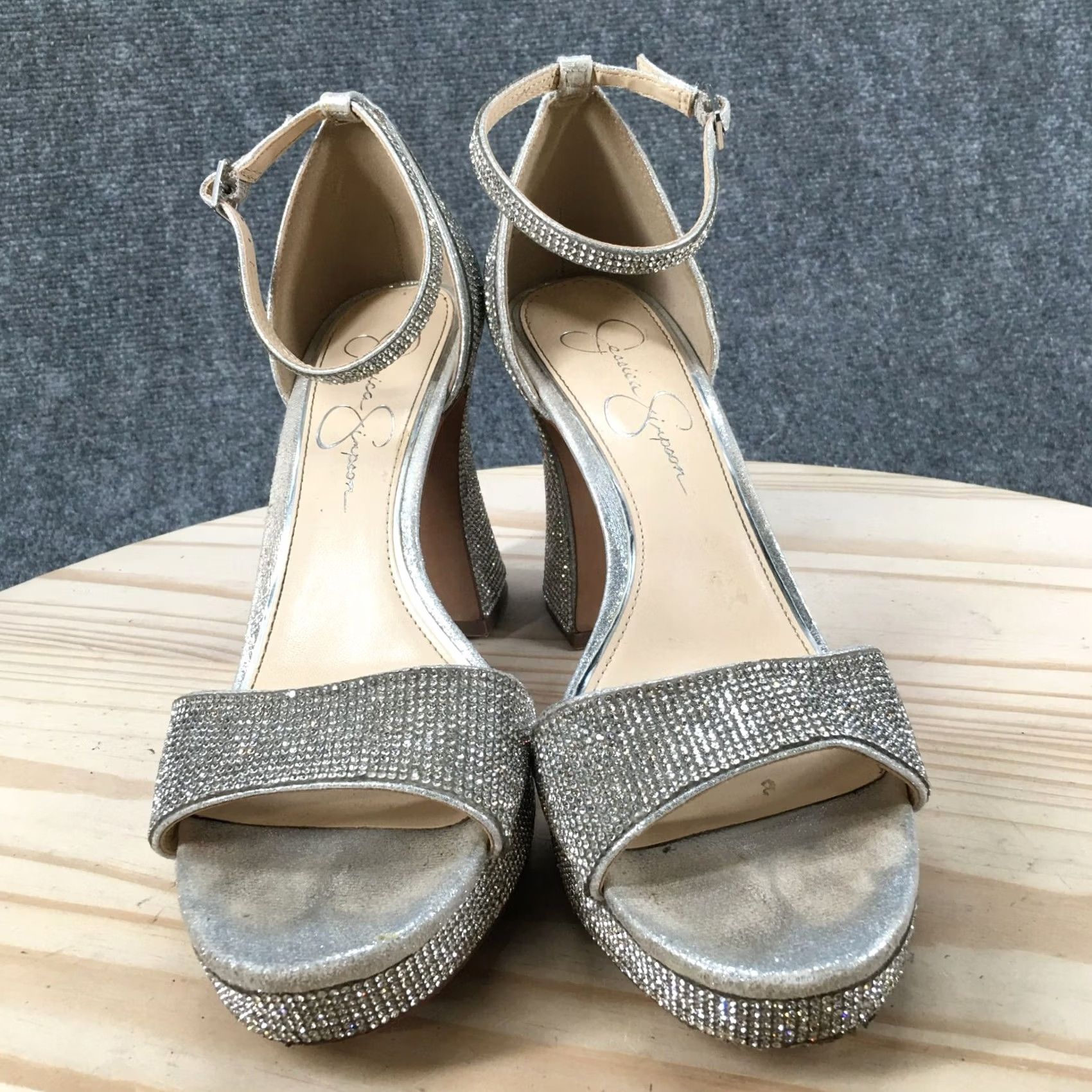 Jessica Simpson Jessica Simpson Sandals Womens 9.5M Fonilda Ankle Strap Silver Rhinestones Heels Size US 10 / IT 40 - 4 Thumbnail
