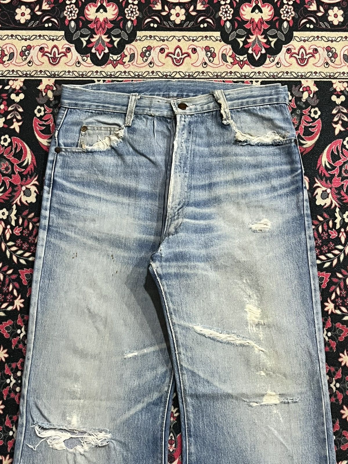 Vintage Vintage Unbranded Light Blue Faded Washed Ripped Flare Jeans Size US 29 - 4 Thumbnail