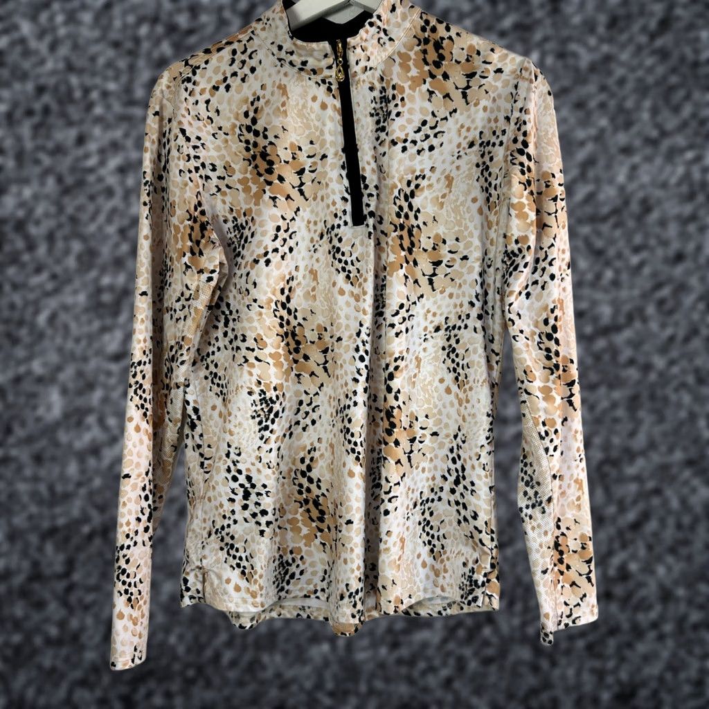 Vintage Sans Soleil Womens Long-Sleeve Animal Print 1/4 Zip Pullover Top Large Beige Size L / US 10 / IT 46 - 1 Thumbnail