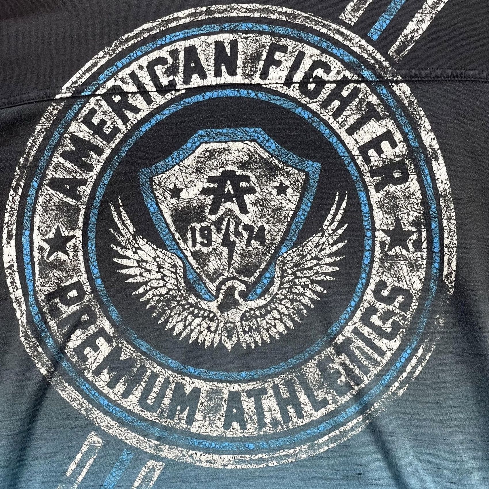 Vintage American Fighter Shirt Mens Medium Black Blue Athletic Graphic Tee Buckle MMA Size US M / EU 48-50 / 2 - 5 Thumbnail