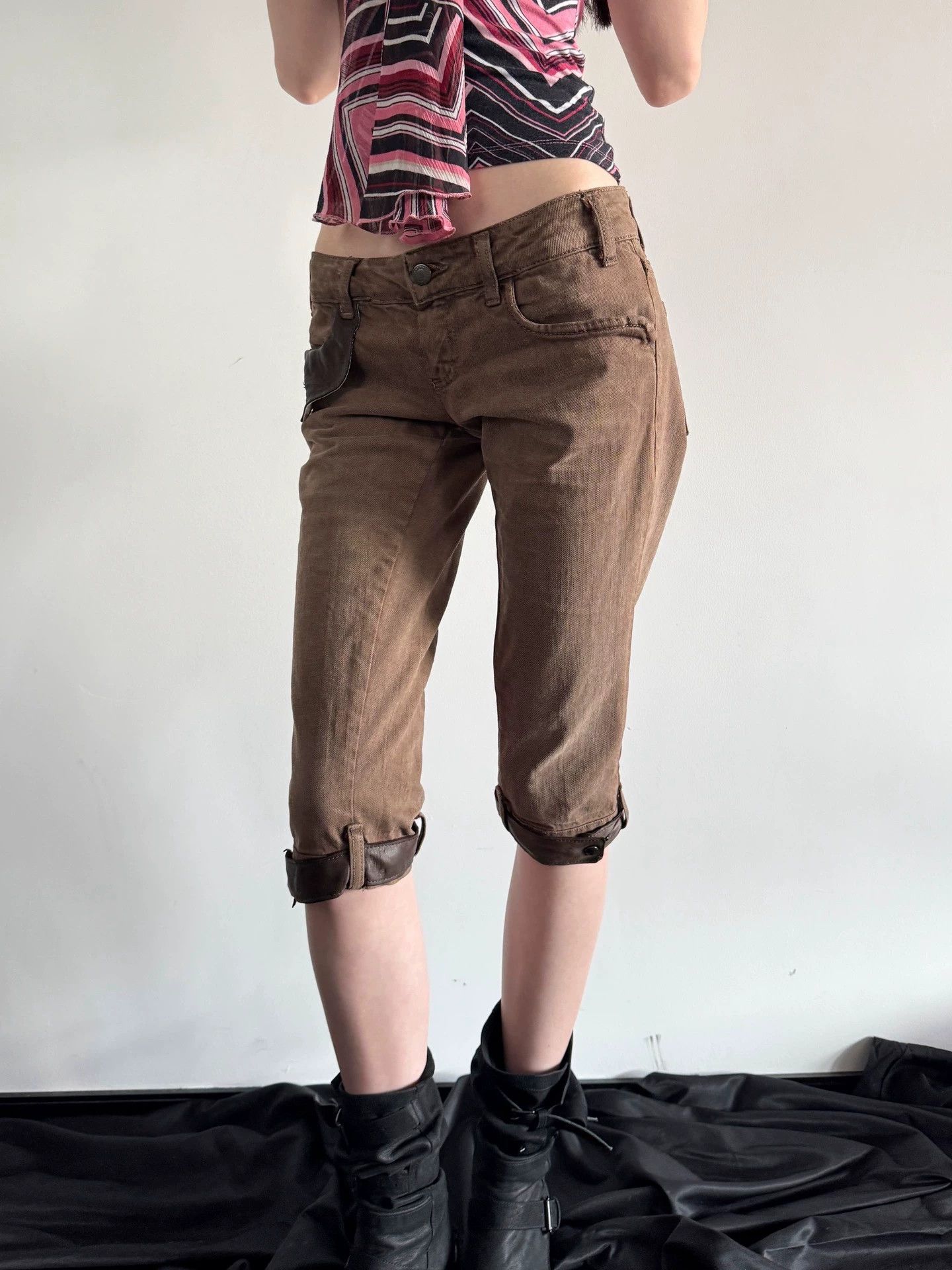 Vintage UK Brand Vintage Denim & Leather Mid-Shorts S Size 26" / US 2 / IT 38 - 4 Thumbnail