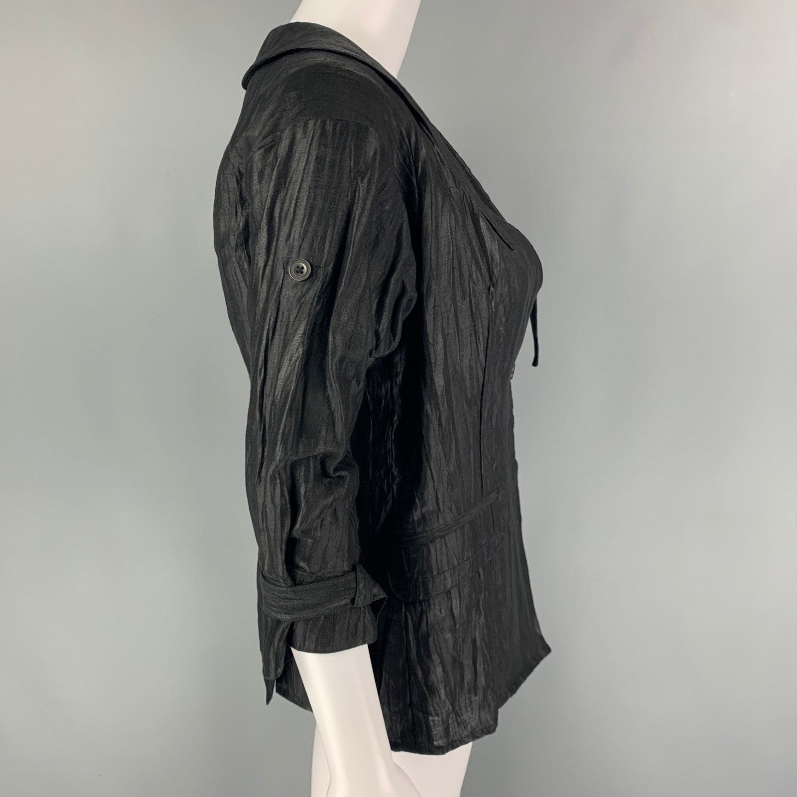 Other COSA NOSTRA Size M Black Silk Blend Wrinkled Jacket Size M / US 6-8 / IT 42-44 - 2 Thumbnail