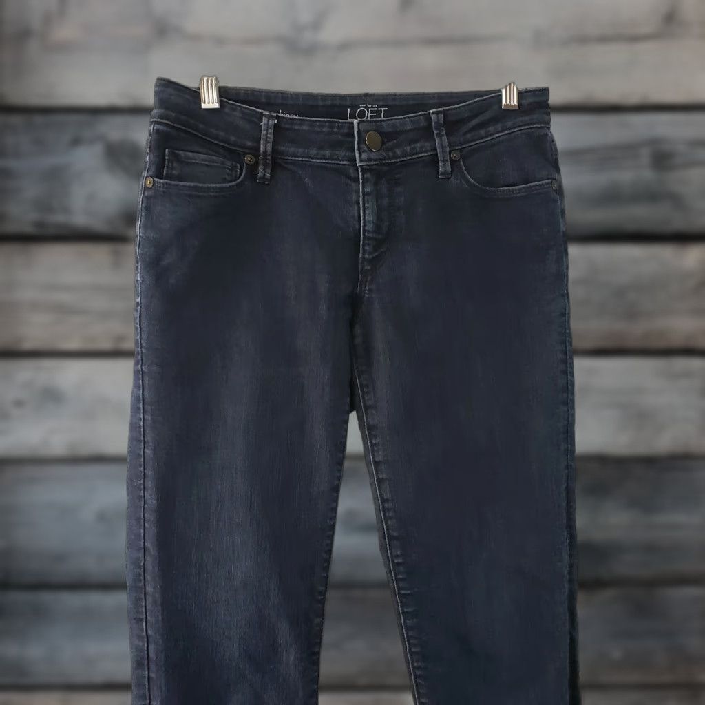 Loft LOFT Ann Taylor Womens Curvy Skinny Jeans Sz 4 Blue Dark Wash Low Rise Denim Cotton Blend 77% Cotton 22% Polyester 1% Spandex Inseam 29.5" Size 27" / US 4 / IT 40 - 1 Thumbnail