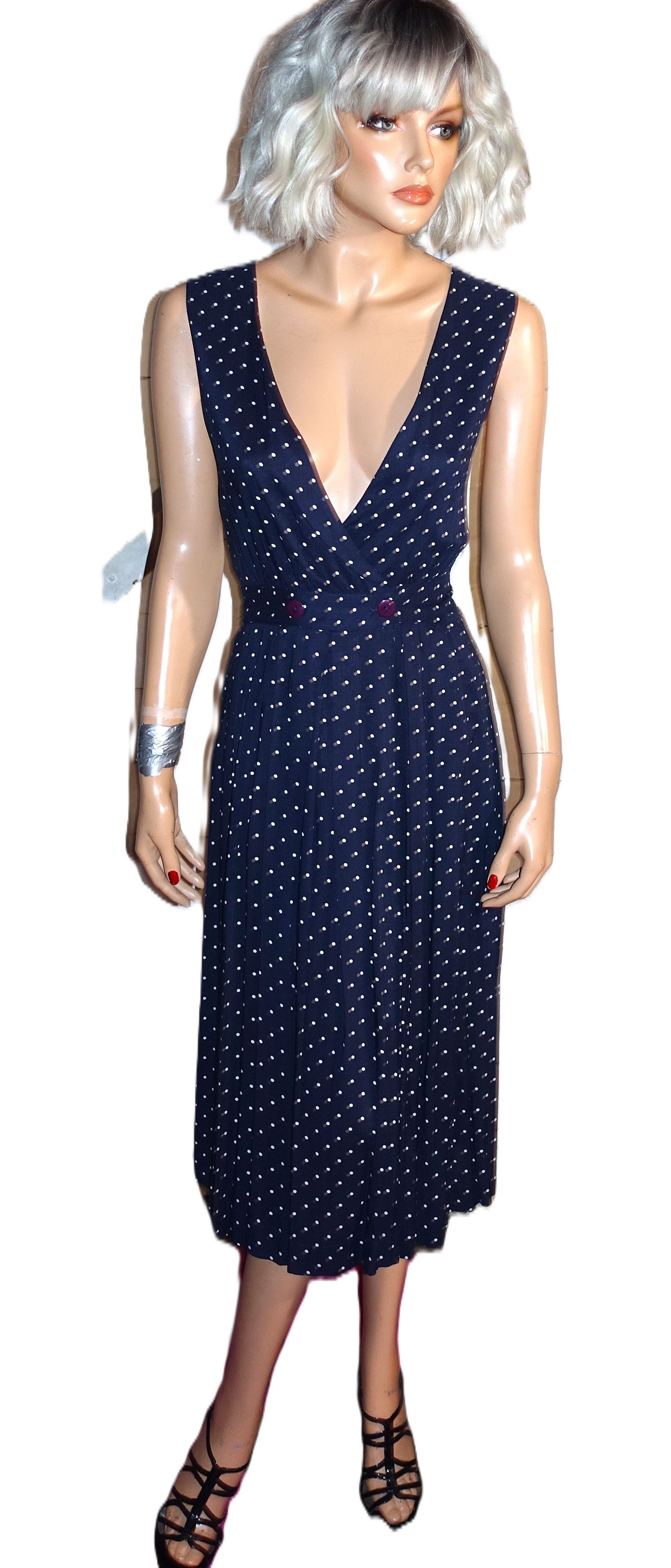 Other Styleworks Navy Blue White Polka Dot Dress 12P Size XL / US 12-14 / IT 48-50 - 3 Thumbnail