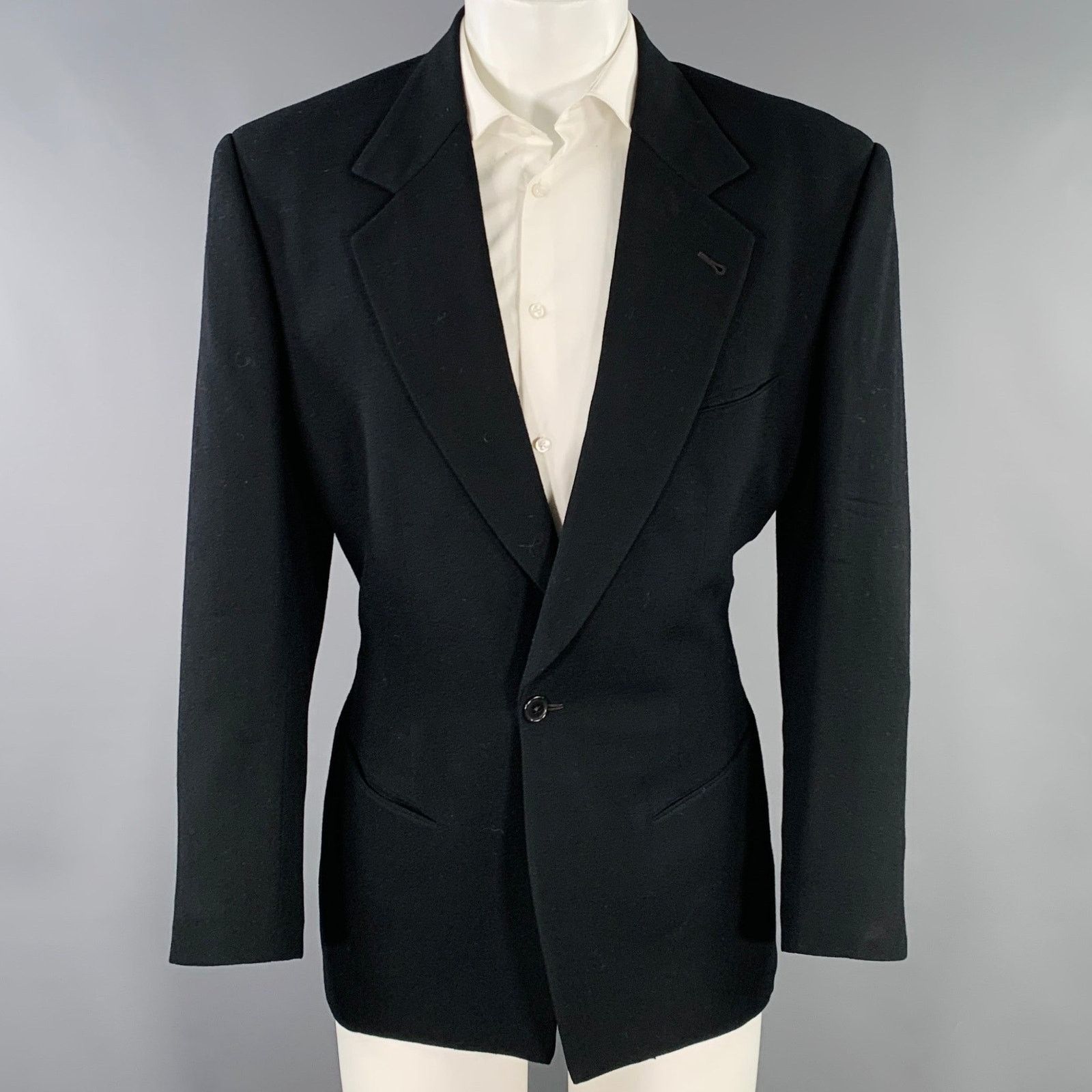 Size 40 Black Crepe Wool Single Button Sport Coat