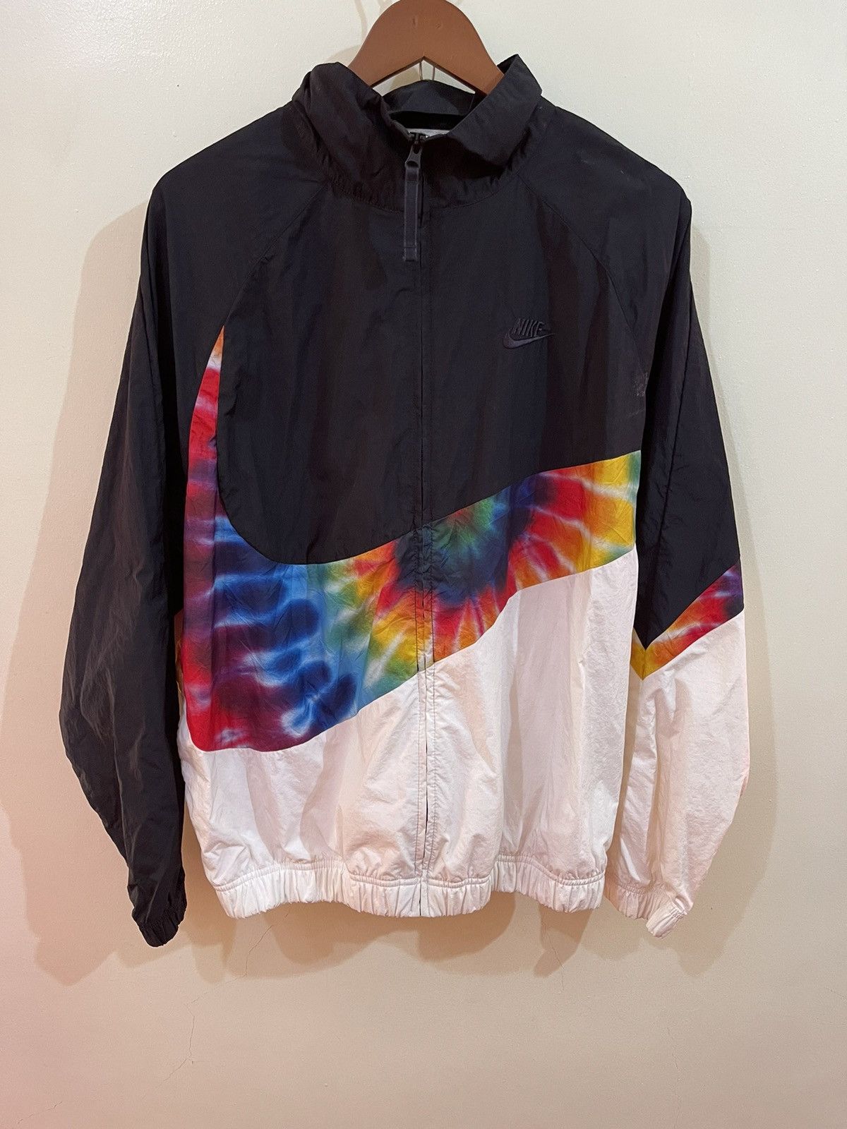 image of Nike X Big Swoosh X Rainbow X Windbreaker in Black/Rainbow, Men's (Size Large)