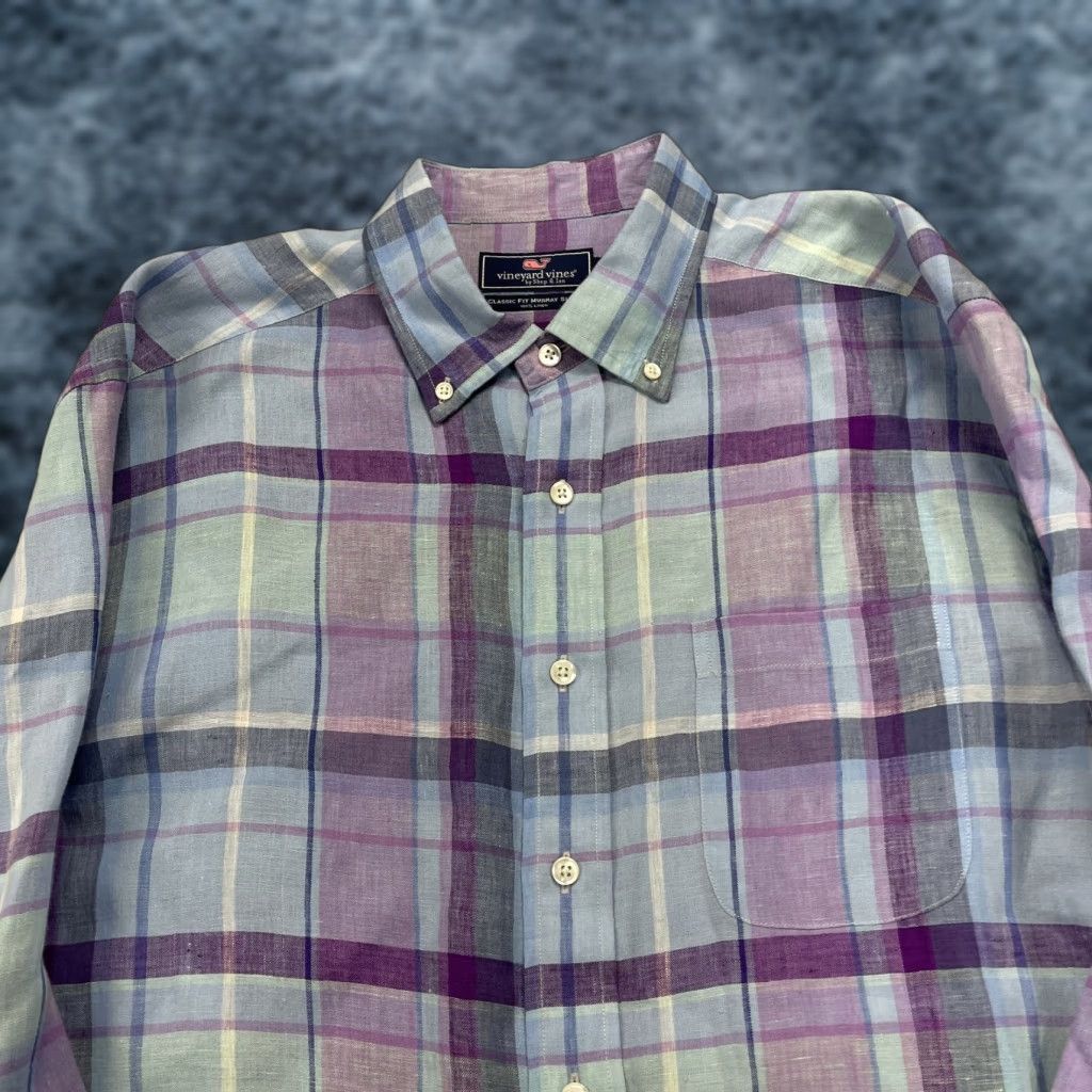 Vineyard Vines Vineyard Vines Shirt Mens Large Blue Purple Classic Fit Murray 100% Linen Whale Size US L / EU 52-54 / 3 - 1 Thumbnail