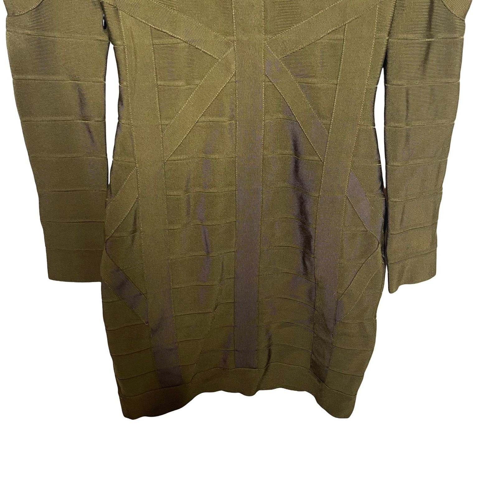 Herve Leger Herve Leger Olive Green Bandage mini dress short sleeve sz L Size L / US 10 / IT 46 - 6 Thumbnail