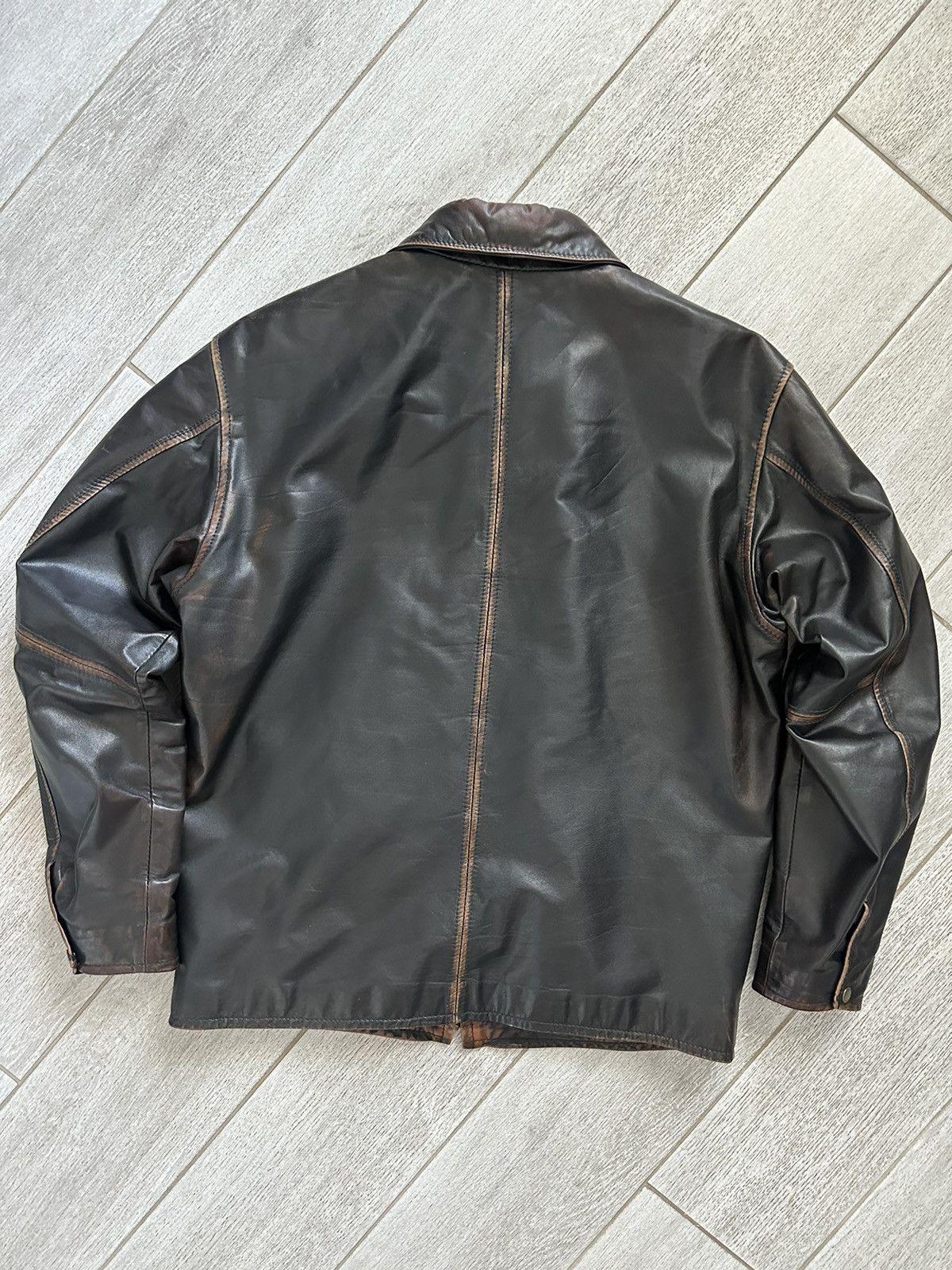 Other Vintage Y2K Classic Oversized Brown Washed Leather Jacket Size US XL / EU 56 / 4 - 14 Thumbnail