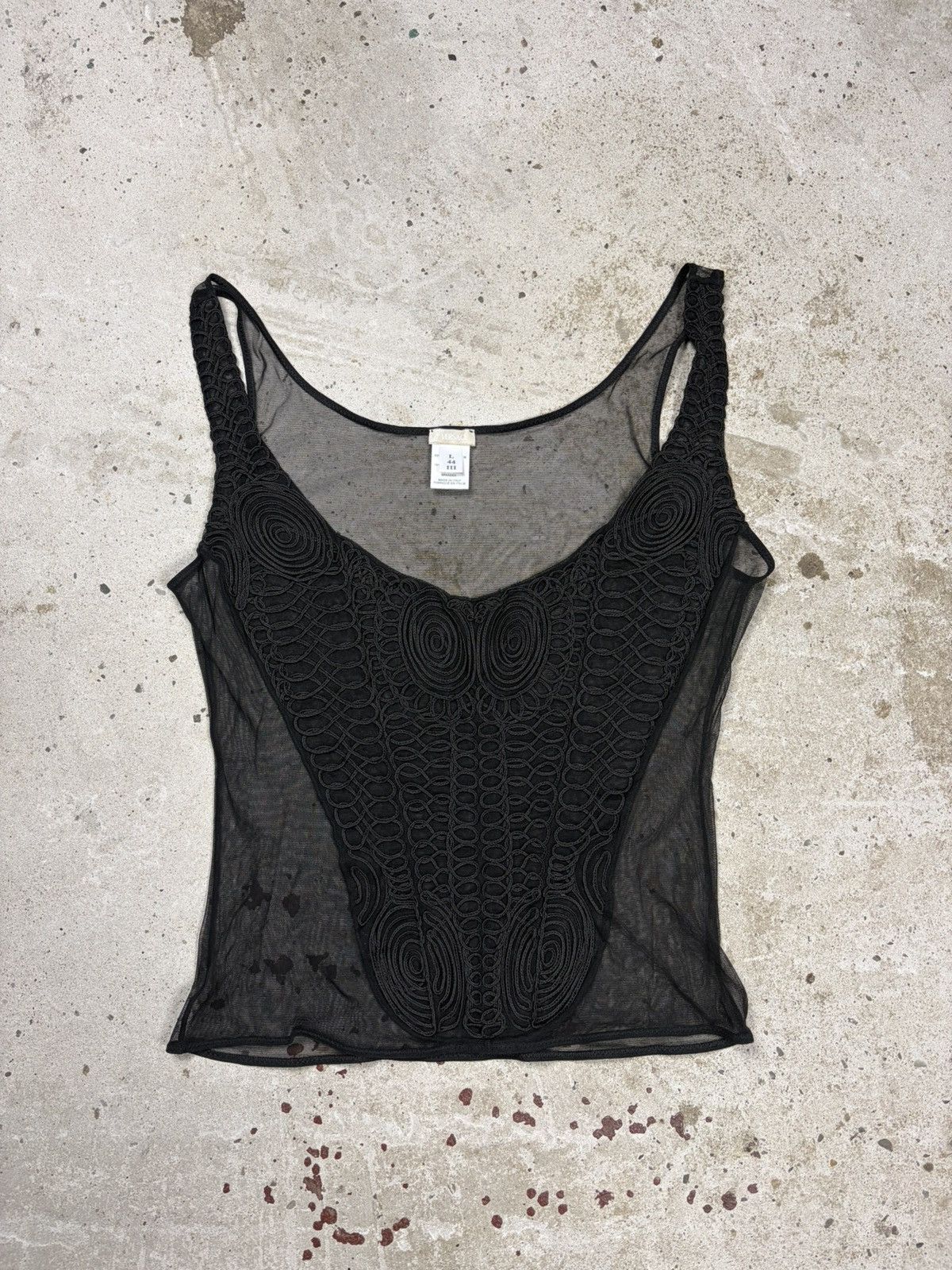 Versace Vintage Versace Embroidered Sheer Mesh Black Tank Top Size L / US 10 / IT 46 - 1 Thumbnail