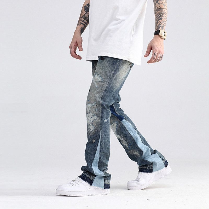Jean Blue Speckle Ink Washed Destroyed Flared Jean Size US 30 / EU 46 - 2 Thumbnail
