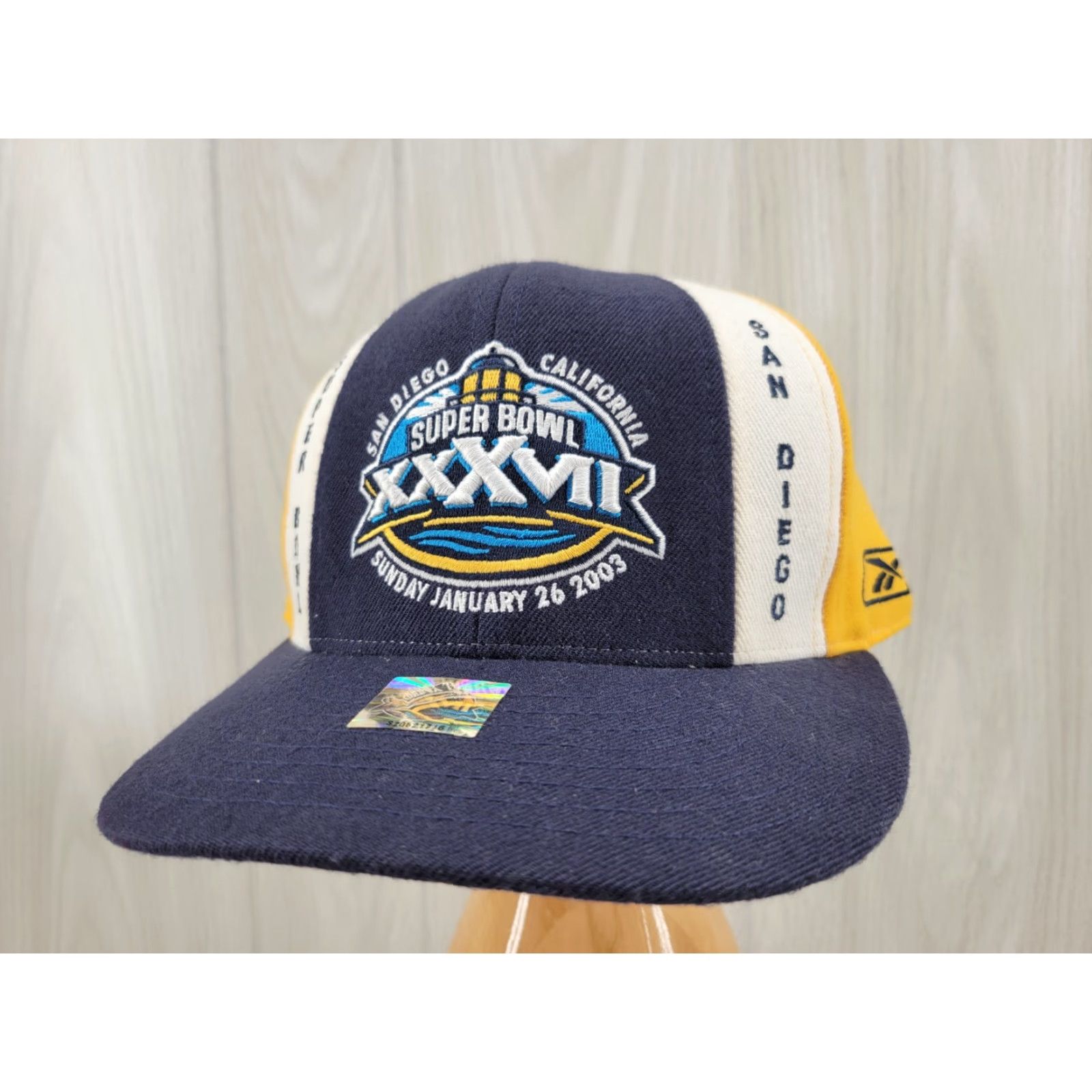 Reebok VINTAGE Super Bowl XXXVII San Diego 2003 Reebok Size 7 1/4 Blue with Yellow Hat Mens Size ONE SIZE - 2 Thumbnail
