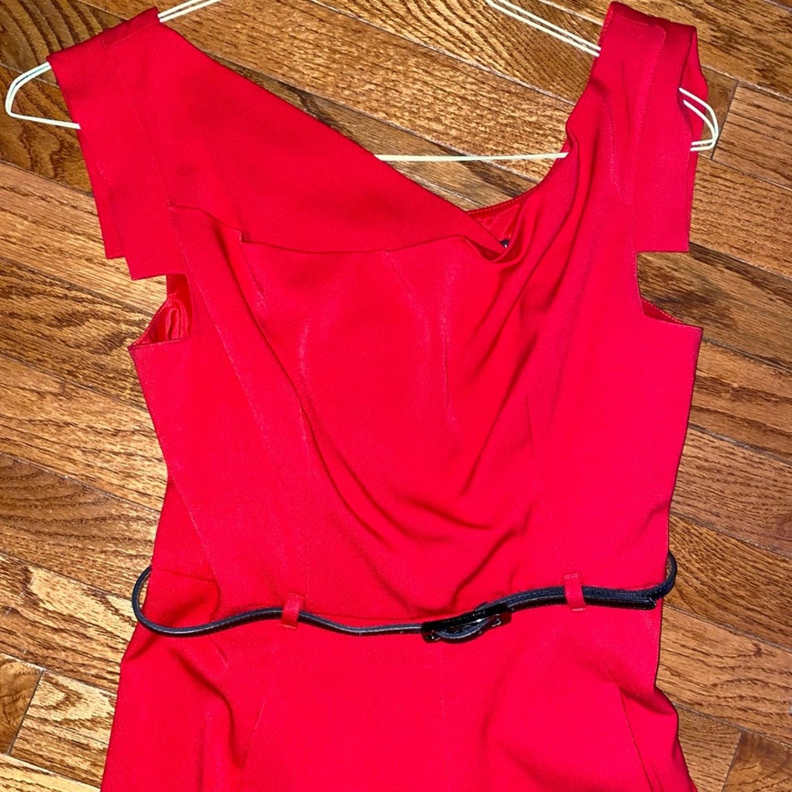 Black Halo BLACK HALO Jackie O Red Belted Wide Leg Jumpsuit Size 4 P Size 27" / US 4 / IT 40 - 6 Thumbnail