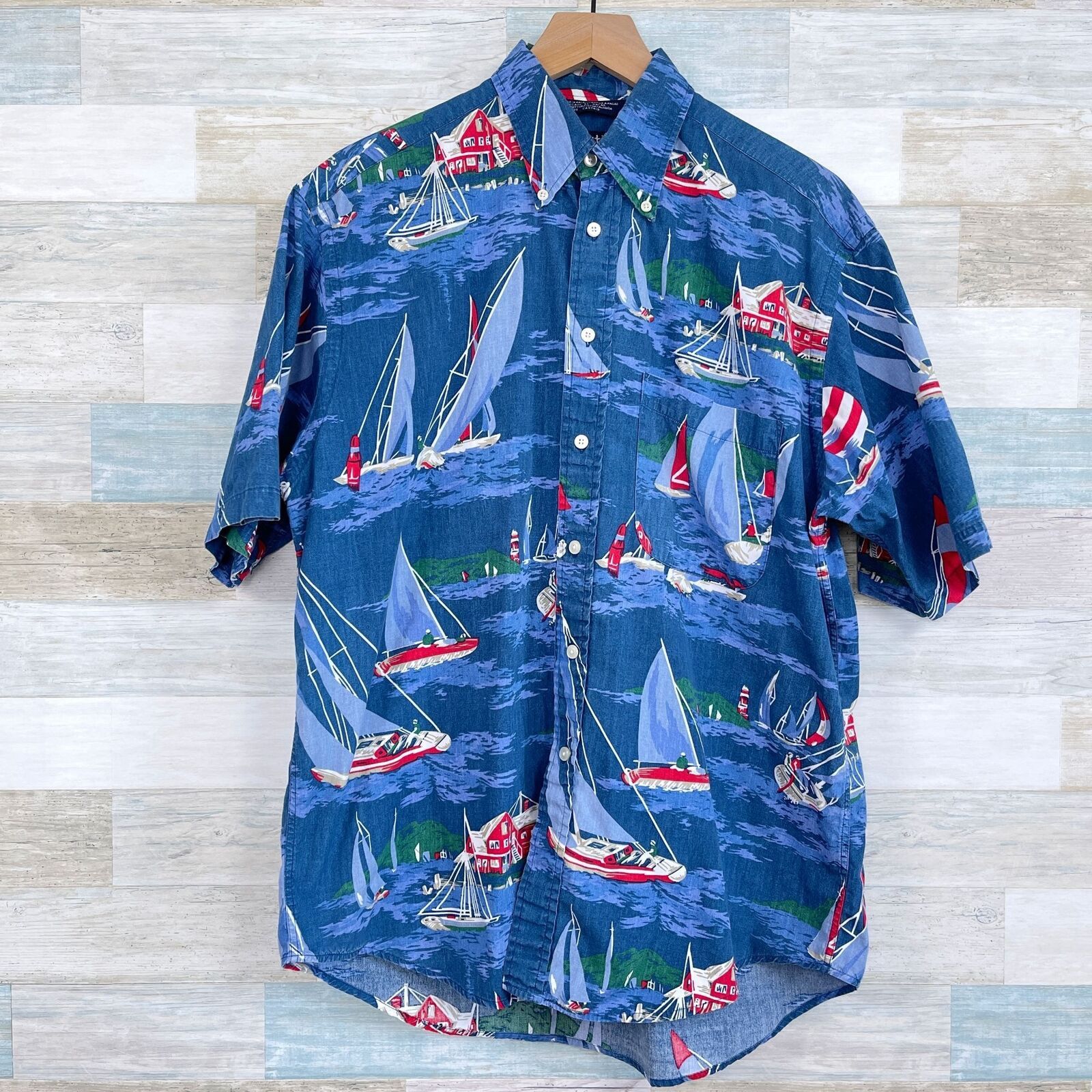 Nautica Nautica Vintage 90s Sailing Graphic Button Down Shirt Blue M Size US M / EU 48-50 / 2 - 1 Thumbnail