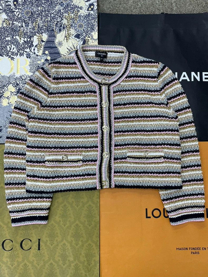 Other chanel 24P colour-blocked striped diamond buckle knitted c Size S / US 4 / IT 40 - 1 Thumbnail