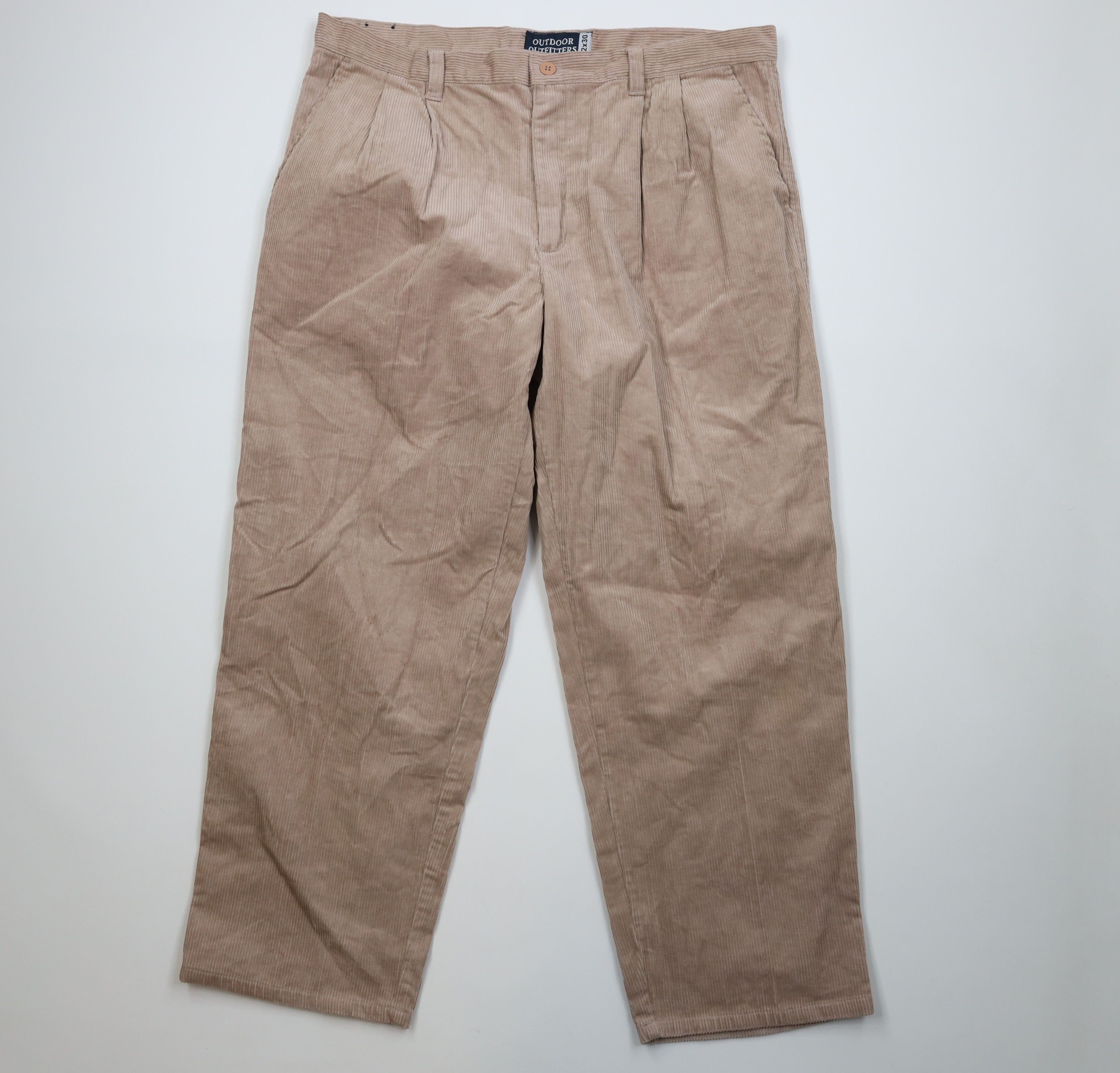 Vintage 90s Streetwear Wide Leg Corduroy Chino Pants Beige