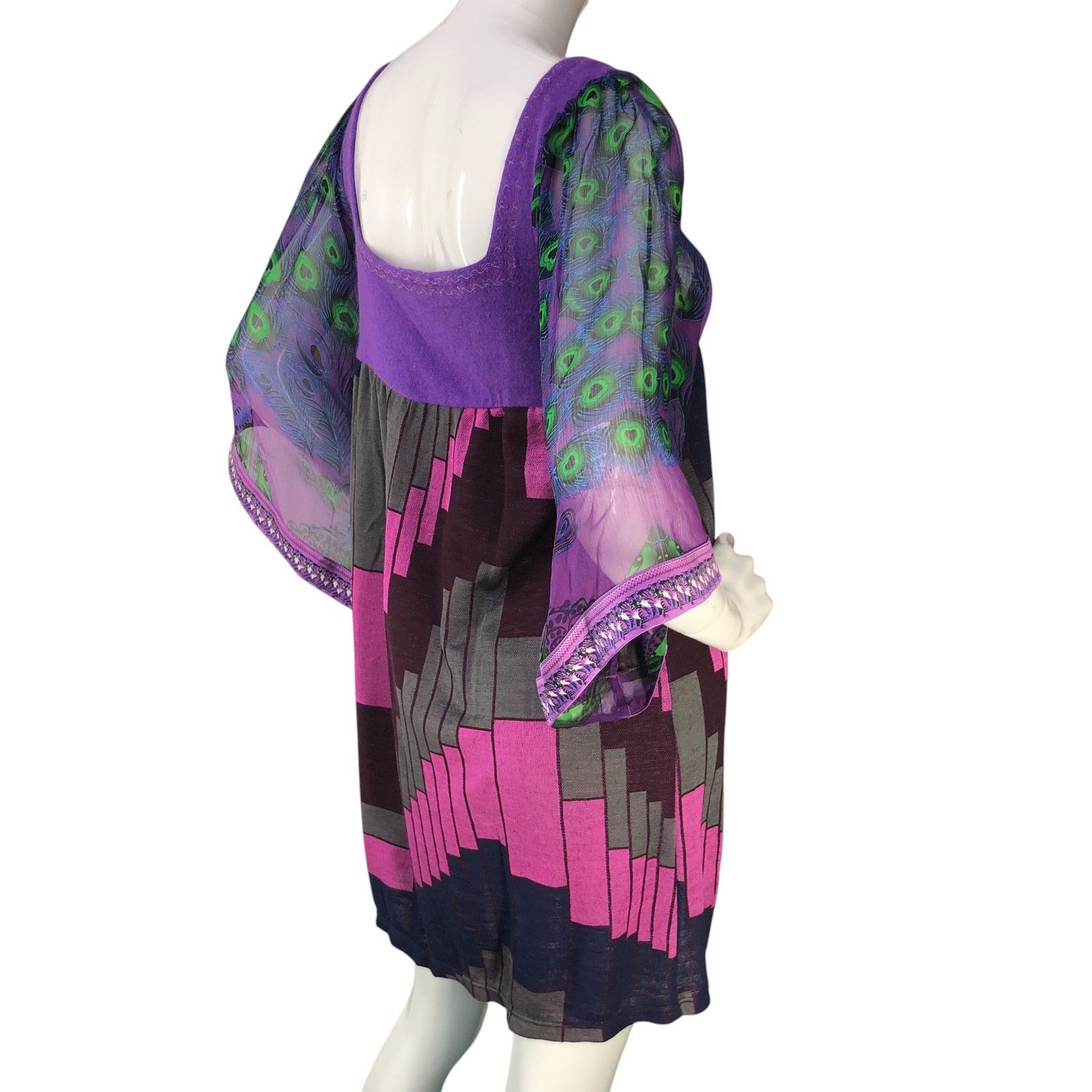 Custo Barcelona Custo Barcelona Size 4 L Dress Peacock Sleeve Kate Pierson Size L / US 10 / IT 46 - 9 Thumbnail
