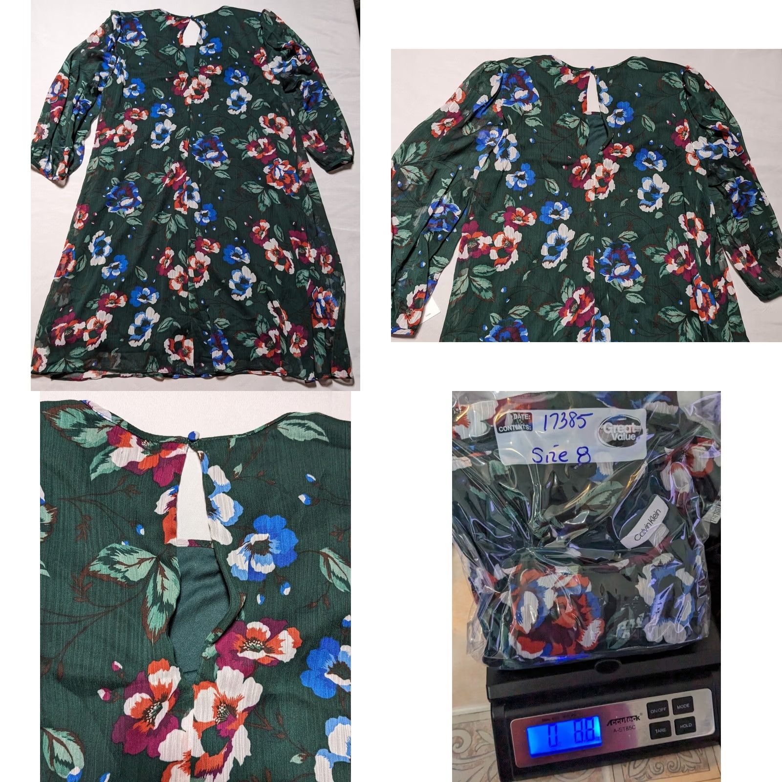 Calvin Klein VINTAGE CALVIN KLEIN Green Floral Balloon 3/4 Sleeve Chiffon Shift Dress Women 8 NEW Size M / US 6-8 / IT 42-44 - 10 Thumbnail